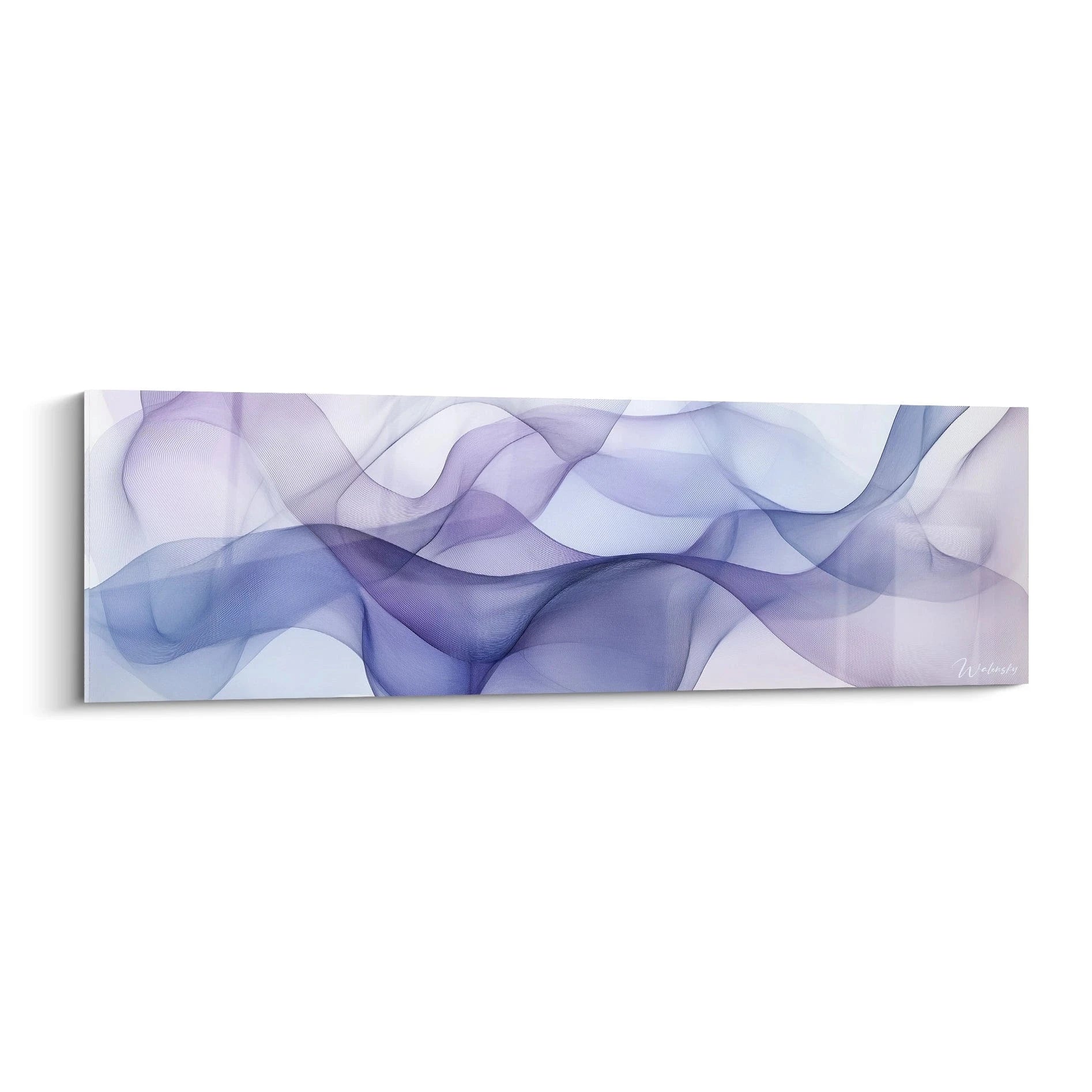 Tableau moderne abstrait Walensky avec des vagues de couleurs violet et bleu clair