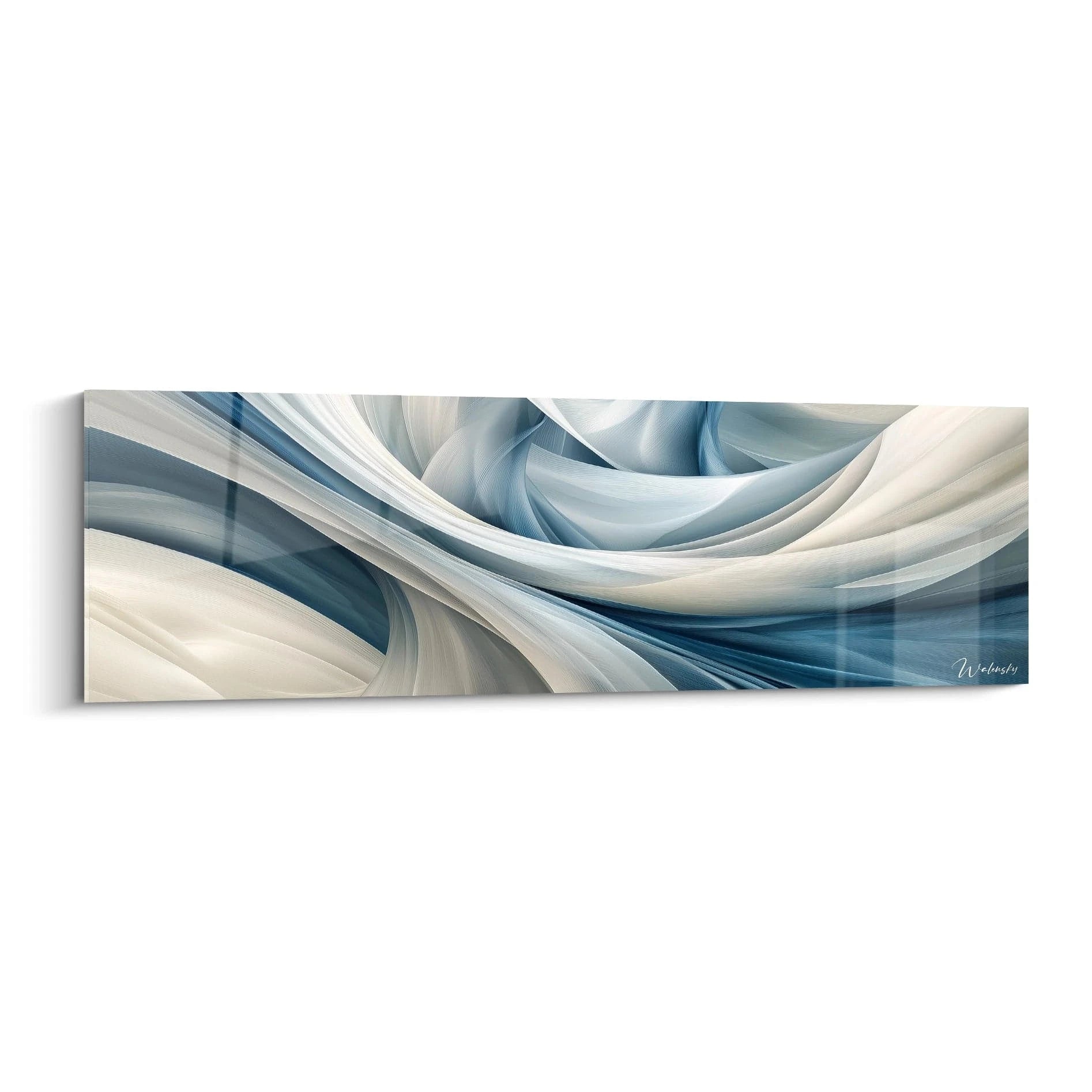 Tableau moderne abstrait de Walensky avec des ondulations fluides en bleu et blanc