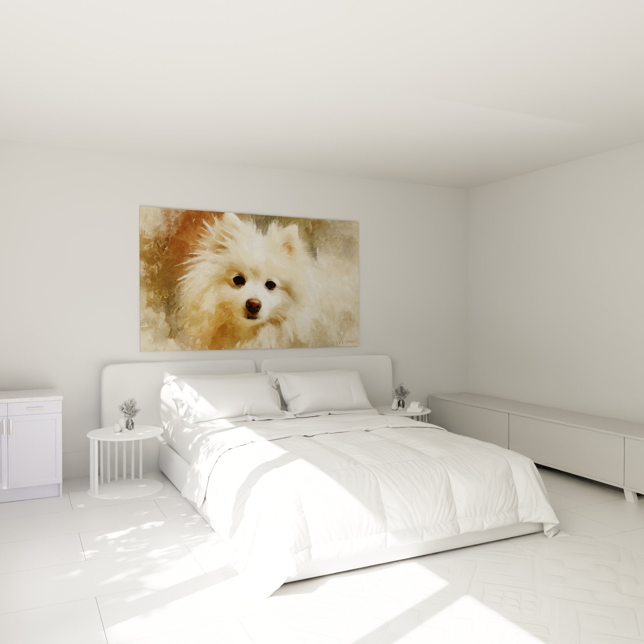 Tableau Spitz Japonais chambre décoration murale tons beige crème ambiance apaisante zen