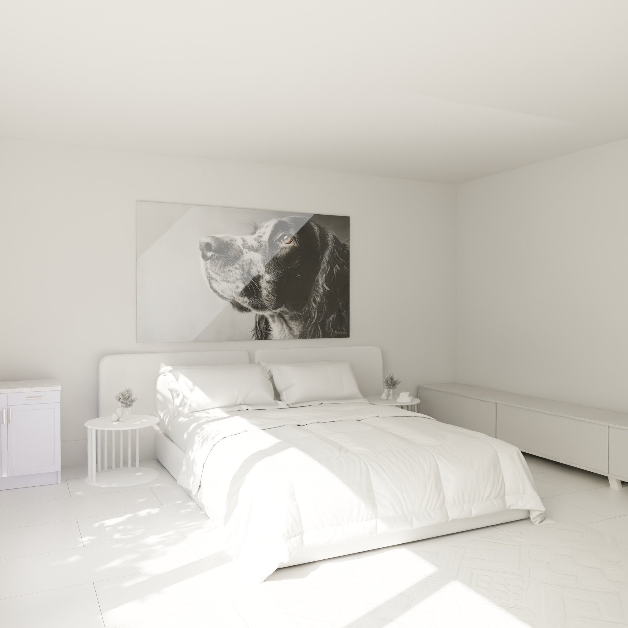 tableau chien springer anglais chambre decoration murale portrait epagneul noir blanc ambiance apaisante