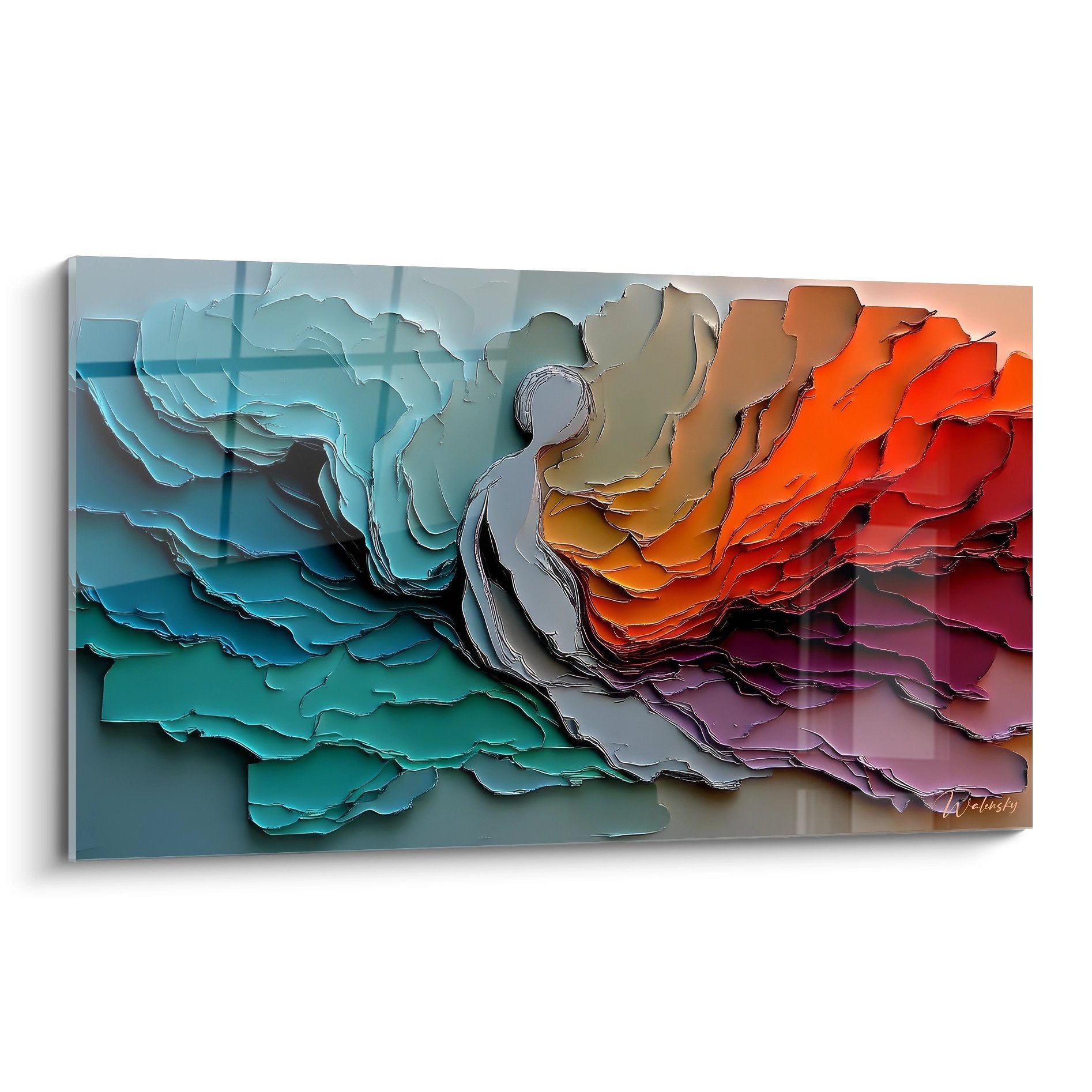 Tableau mural texture abstrait strates colorées relief géologique dégradé turquoise orange