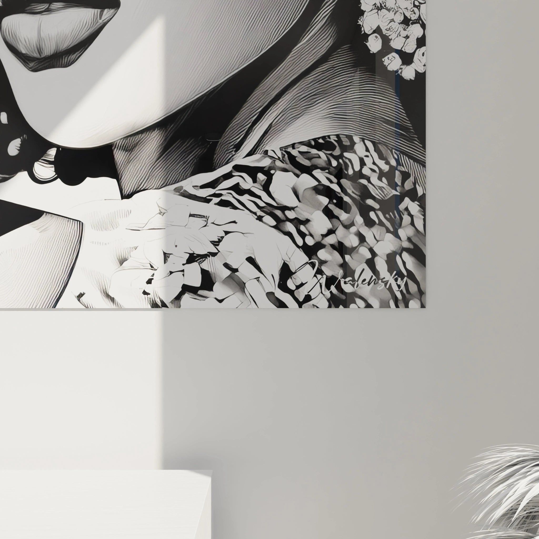 Tableau illustration de mode de Walensky, mettant en valeur un portrait artistique en noir et blanc