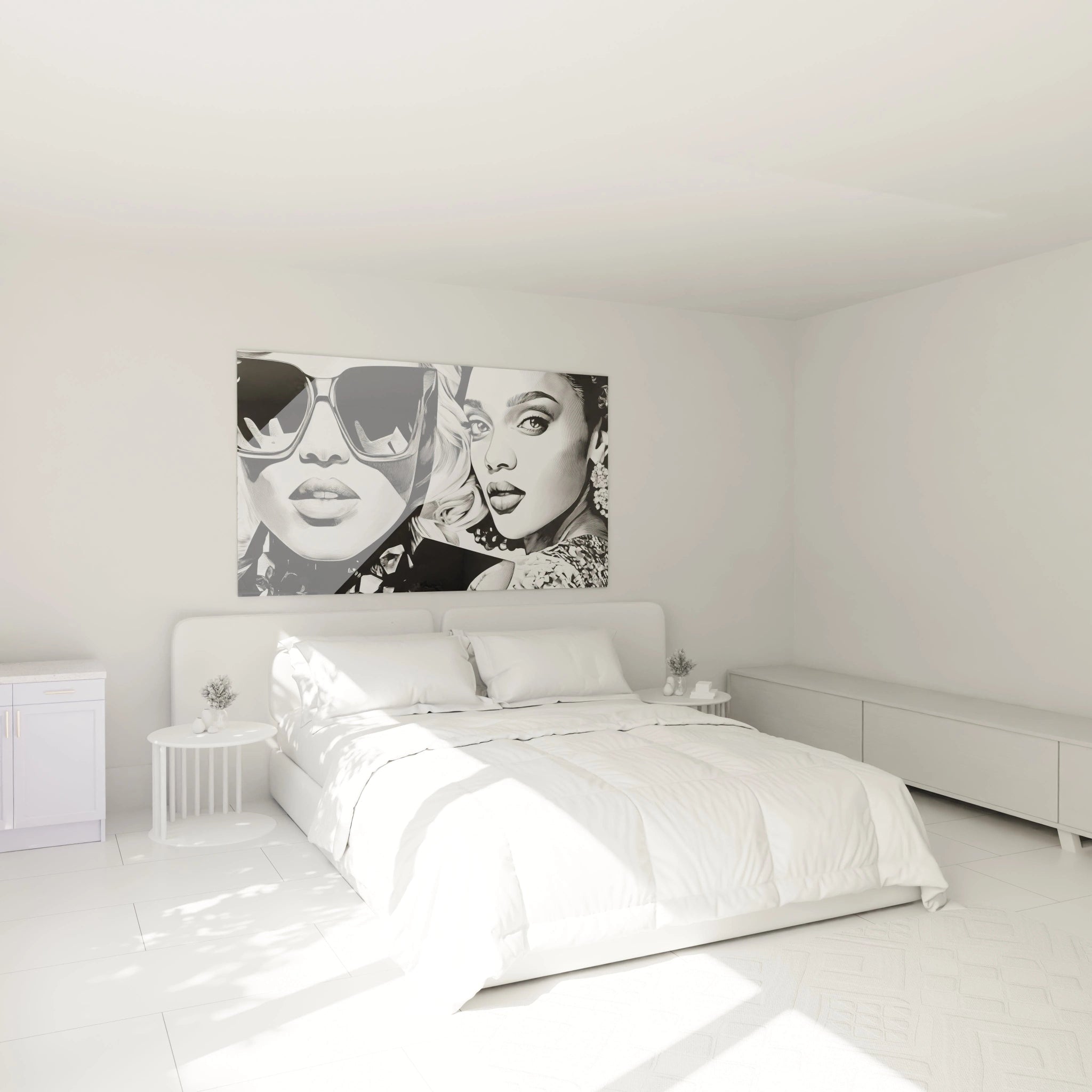 Tableau mural Walensky avec une illustration de mode en noir et blanc pour décorer une chambre moderne