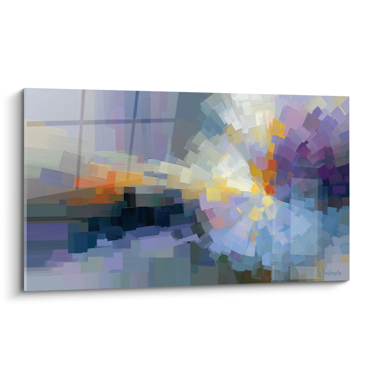 Tourbillon abstrait bleu marine et violet avec éclat doré central, style Peinture abstrait fragmenté