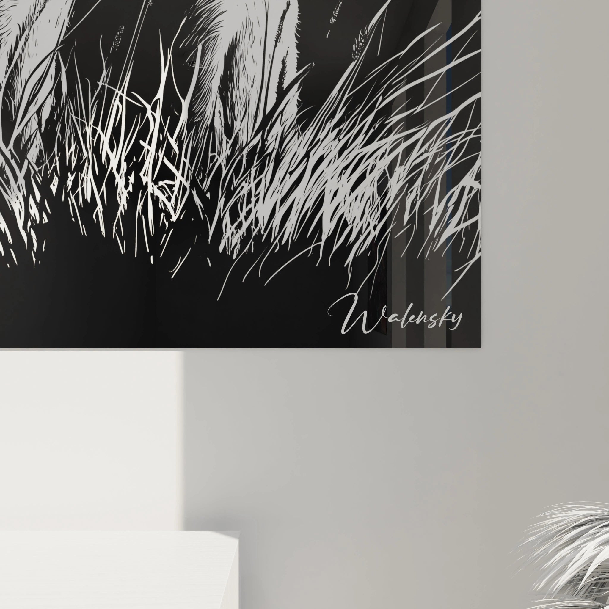 Tableau suricate graphique illustrant le comportement de guet collectif de ces animaux africains. Les textures minutieuses du pelage, les expressions alertes et les herbes sauvages sont rendues avec précision dans une composition horizontale épurée.