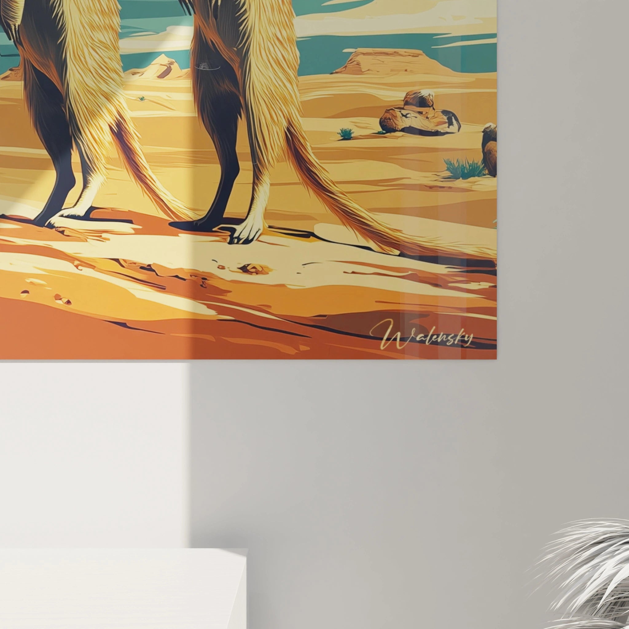 Tableau suricate Walensky représentant des suricates dans un paysage désertique aux tons chauds