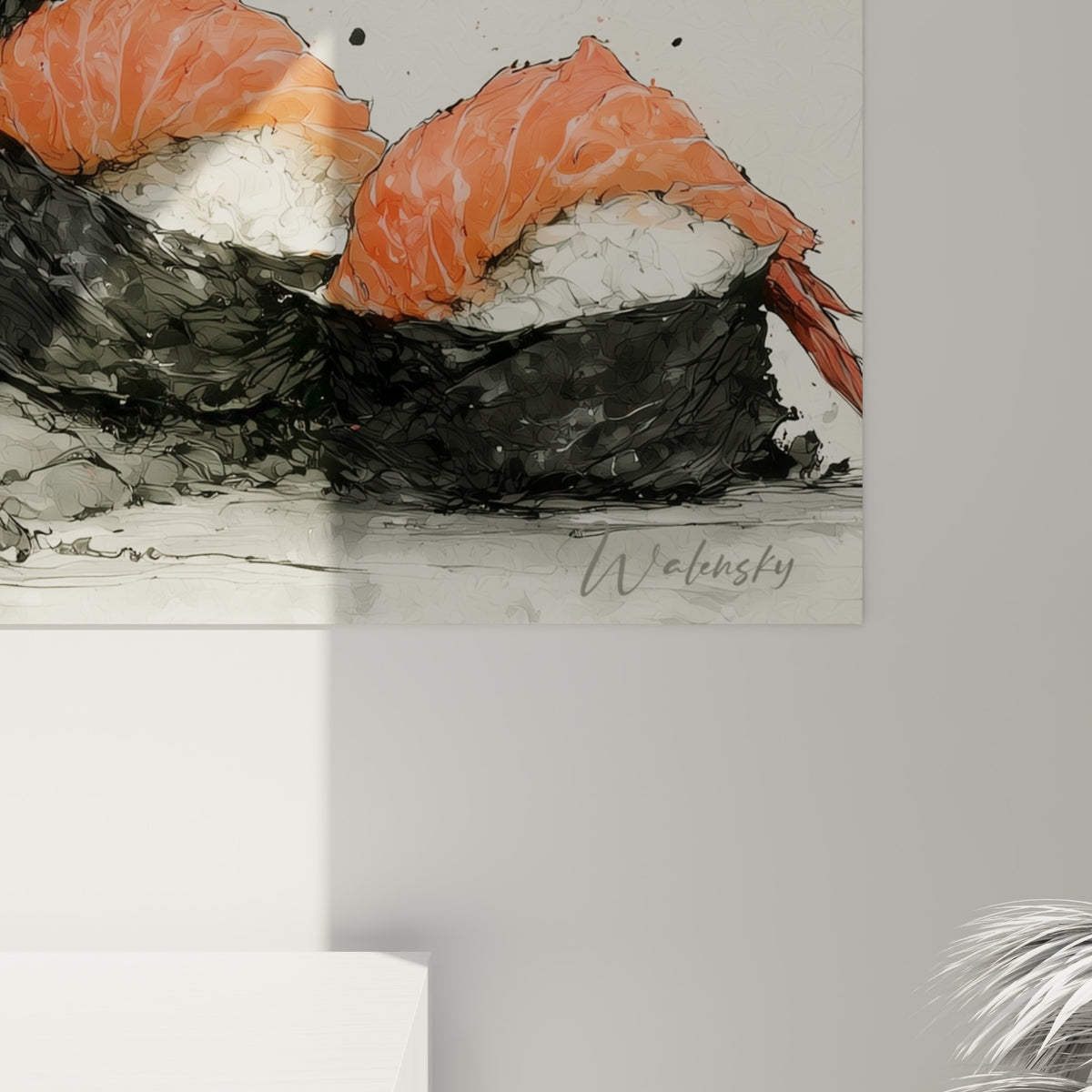 Empâtements orange corail et traits d'encre noire se mêlant en gros plan sur la matière du tableau