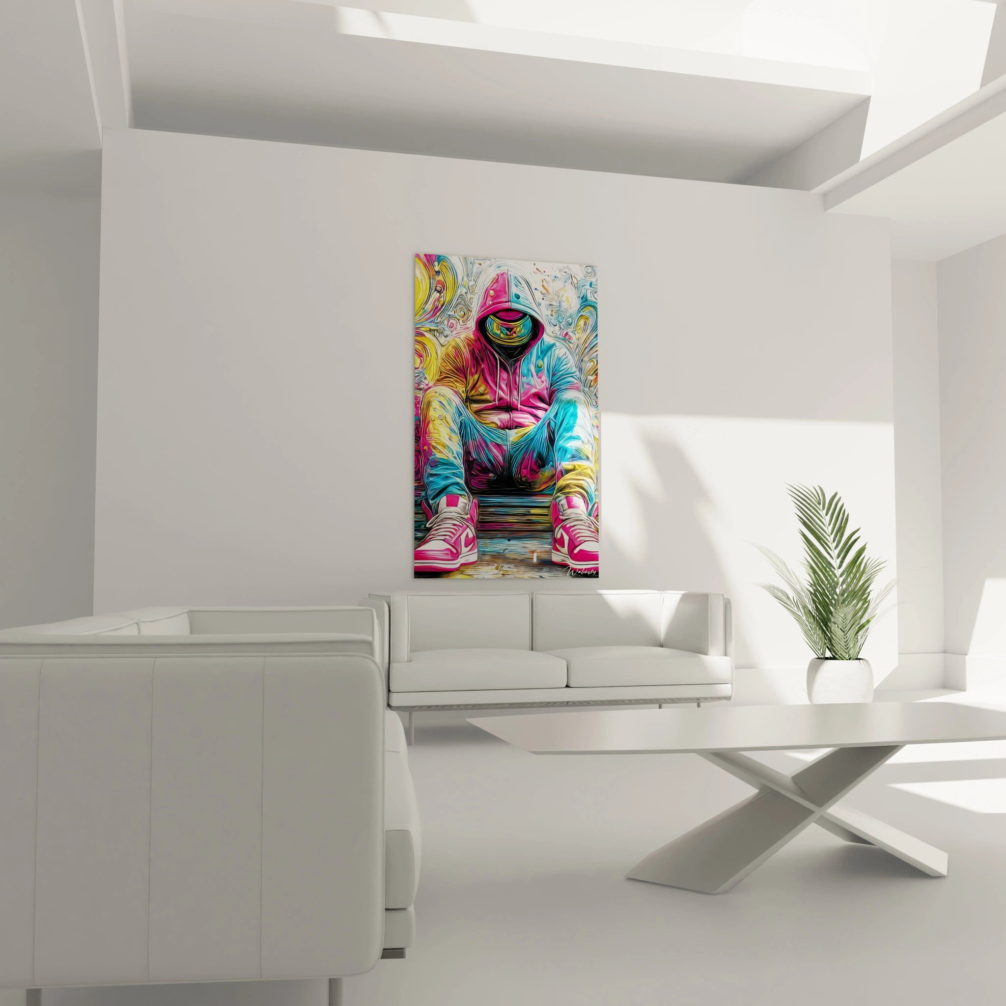 Tableau mural streetwear moderne avec un art coloré représentant un personnage en vêtements urbains