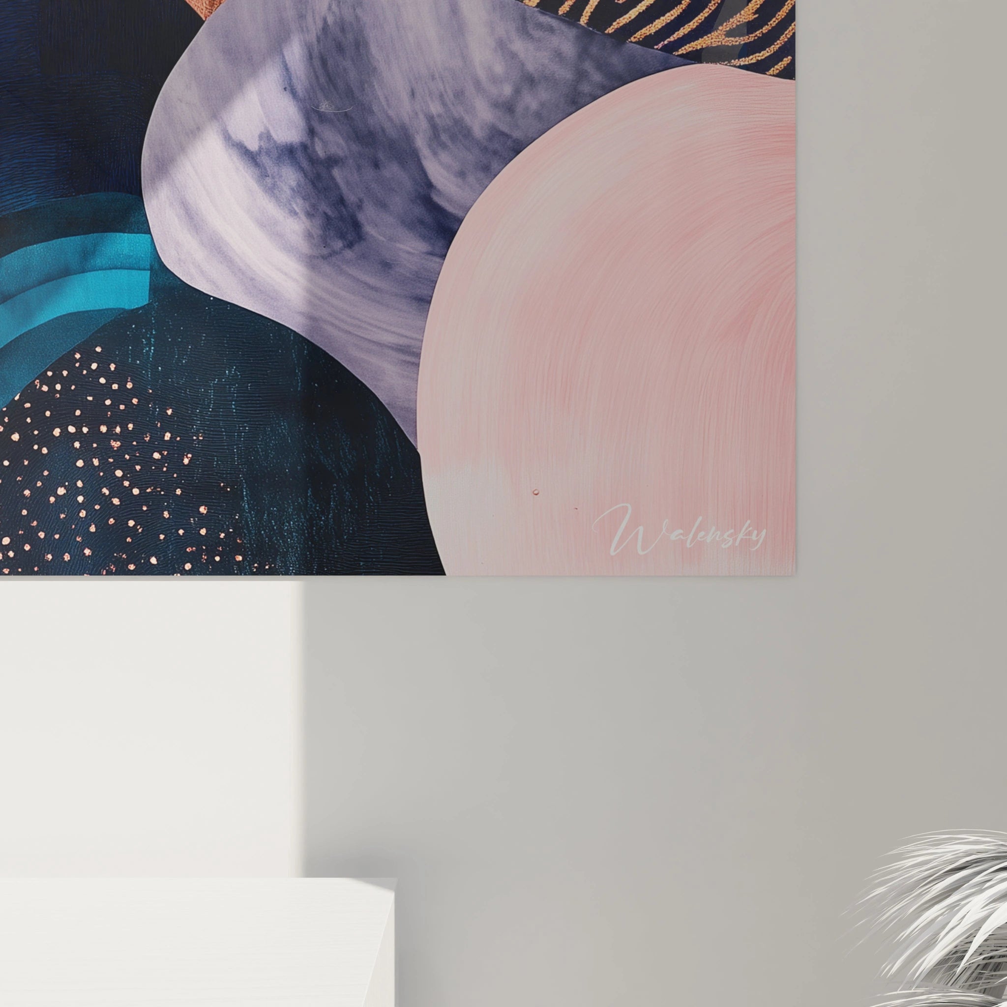 Tableau géométrique abstrait de Walensky avec des formes colorées et des motifs modernes