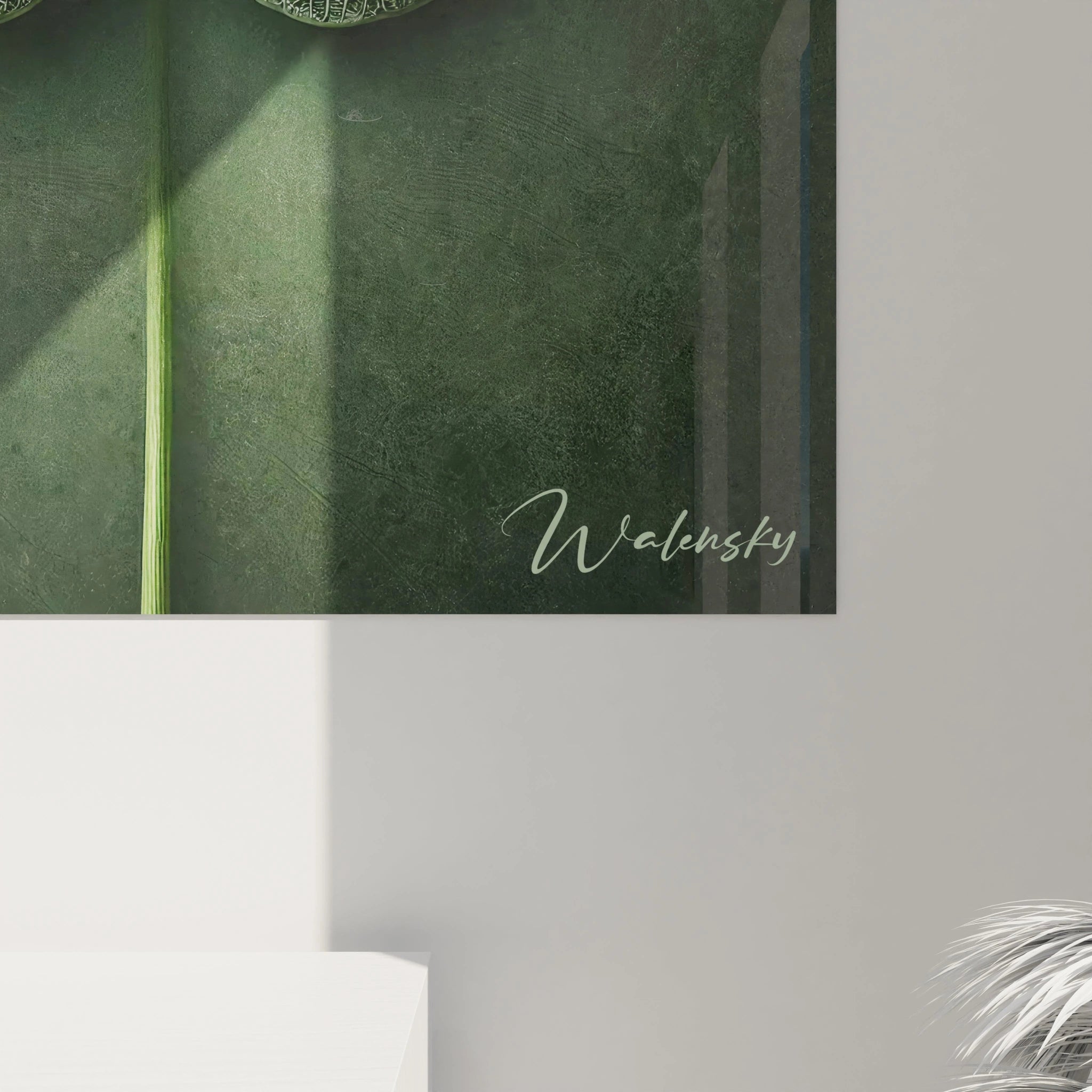 Vue rapprochée d'un angle en bas à droite d'un tableau Nature en verre acrylique - Détails de qualité exceptionnelle - Art mural géant avec finition parfaite - Décoration murale naturelle - Matériaux de haute qualité et design écologique