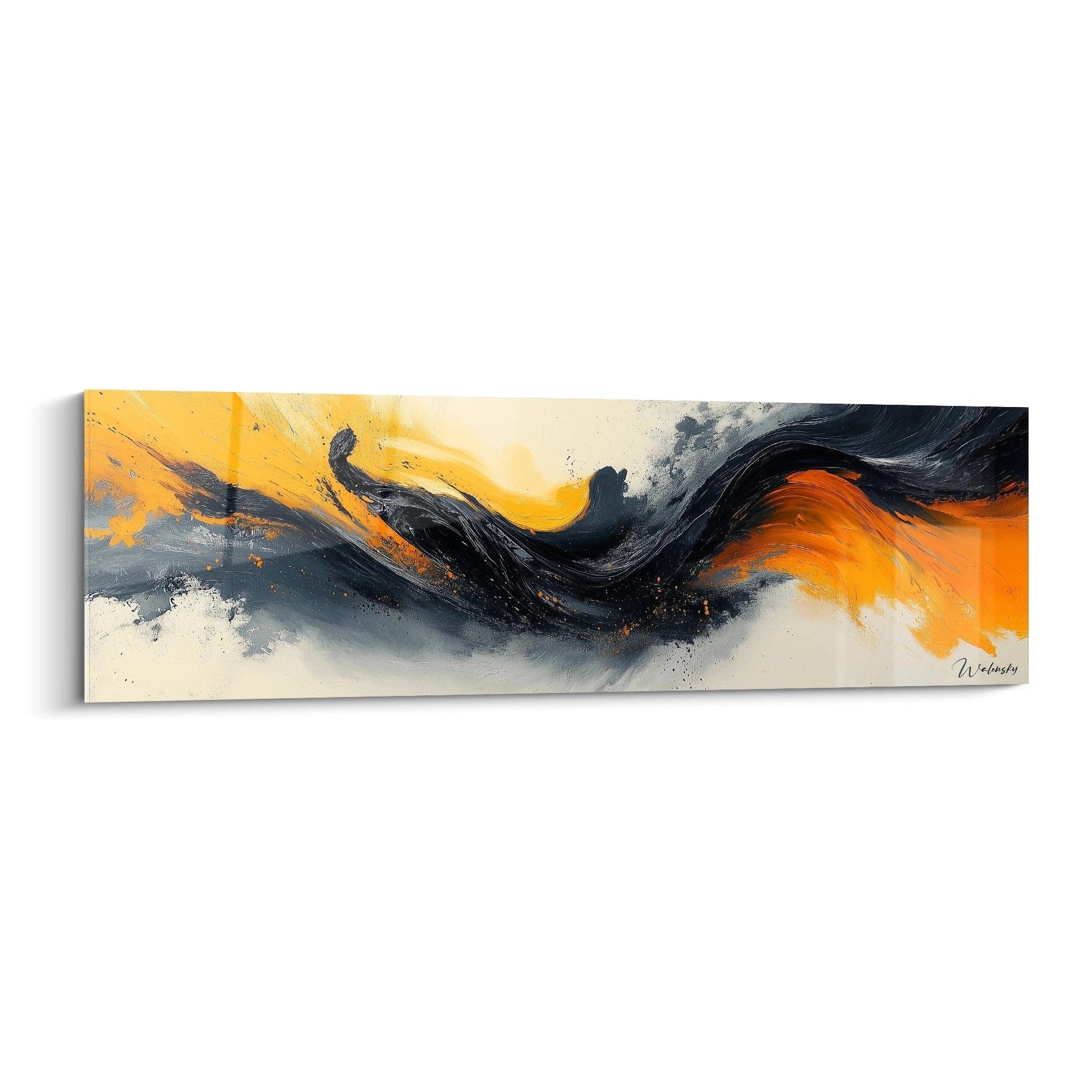 Tableau moderne abstrait de Walensky avec des nuances de noir, orange et blanc, ajoutant une touche artistique à votre décor