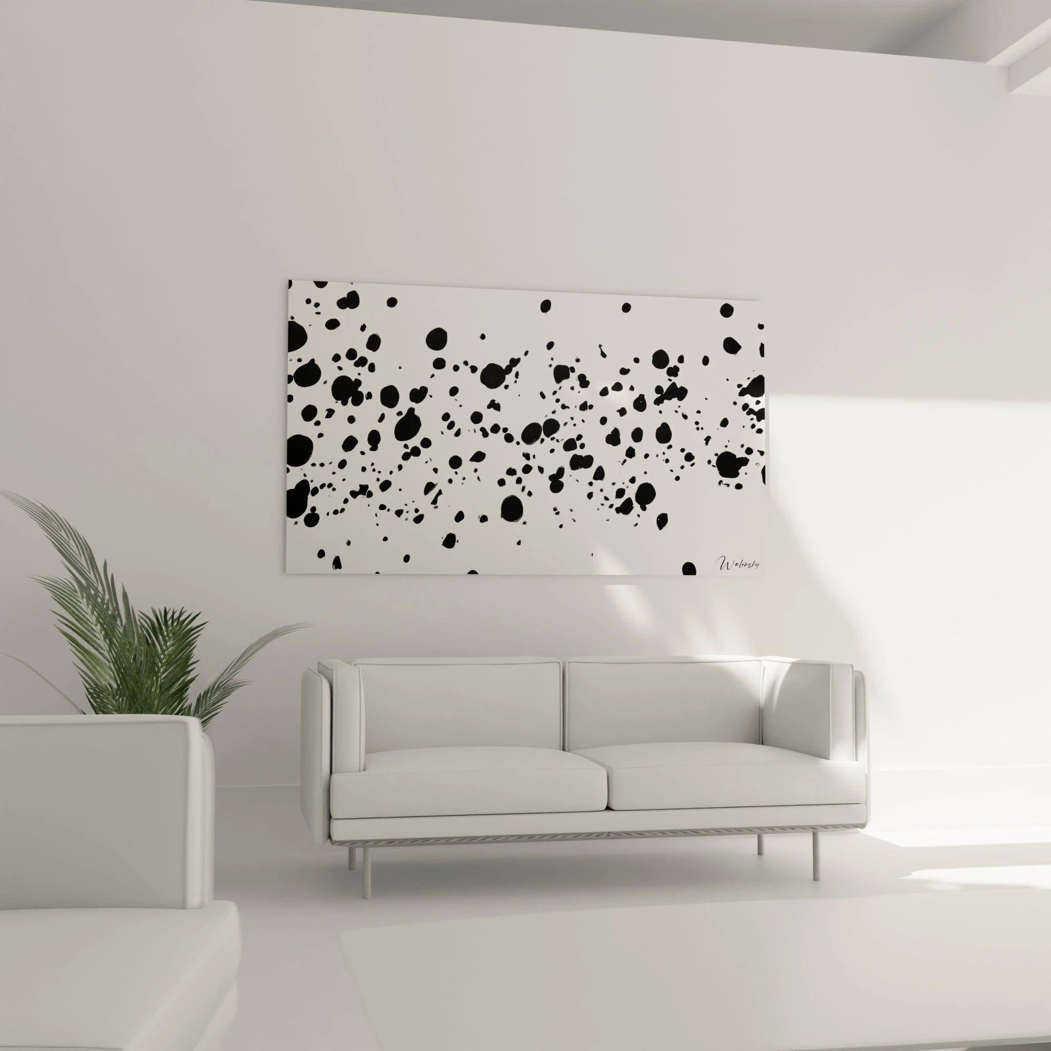 Tableau tacheté noir et blanc de Walensky, idéal pour embellir votre salon moderne