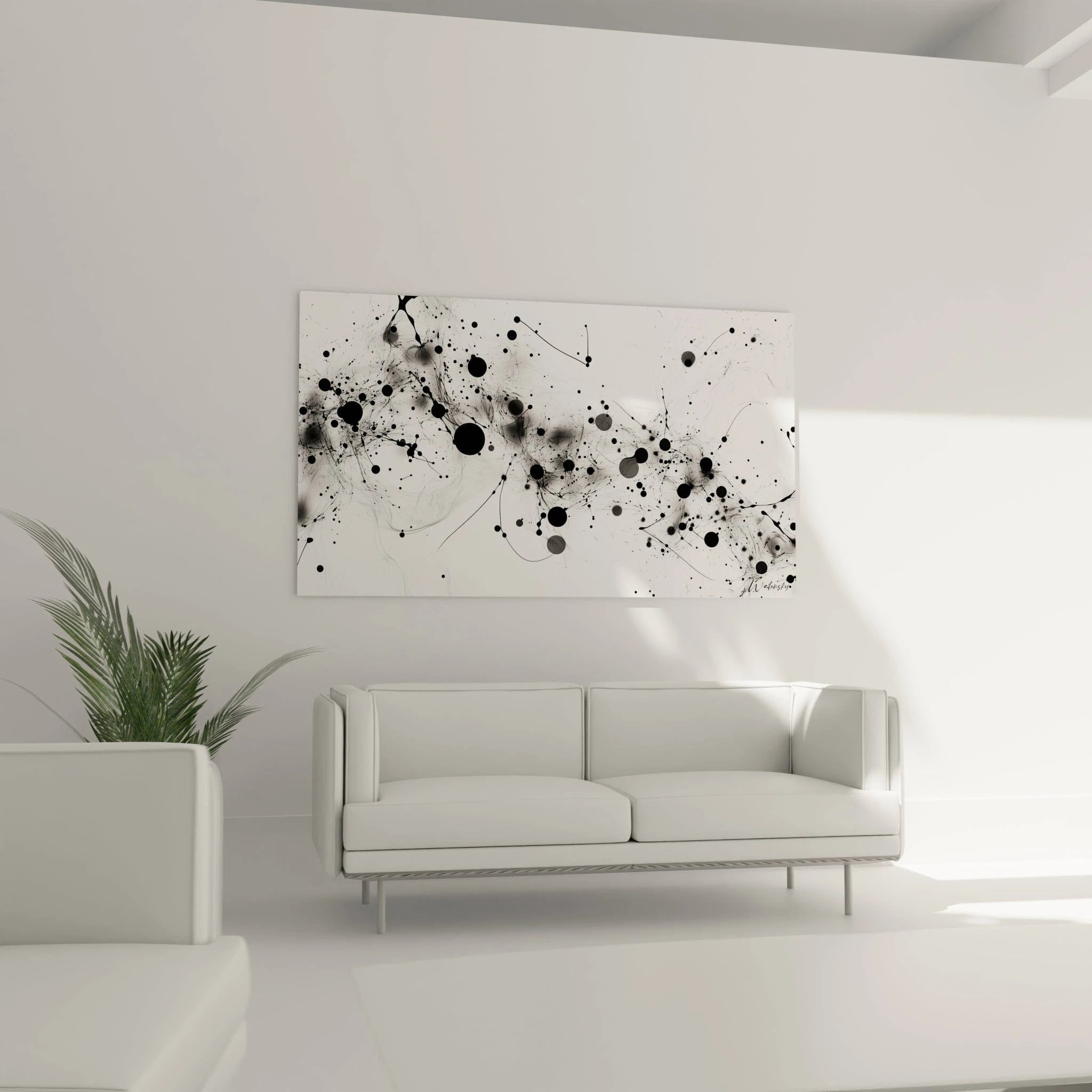 Tableau tacheté noir et blanc de Walensky, parfait pour décorer un salon moderne