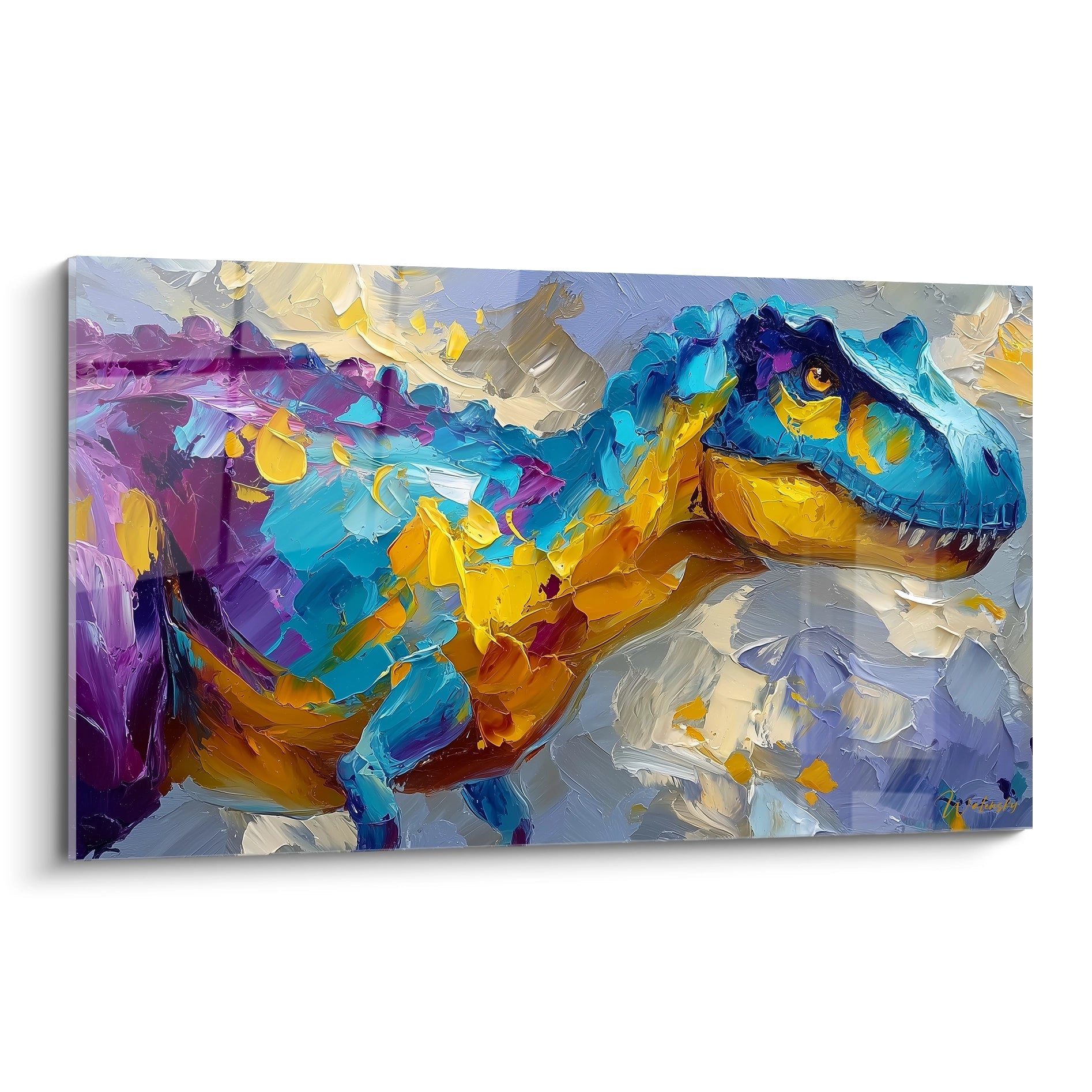 Tableau mural T-Rex coloré peinture abstraite moderne dinosaure art décoratif