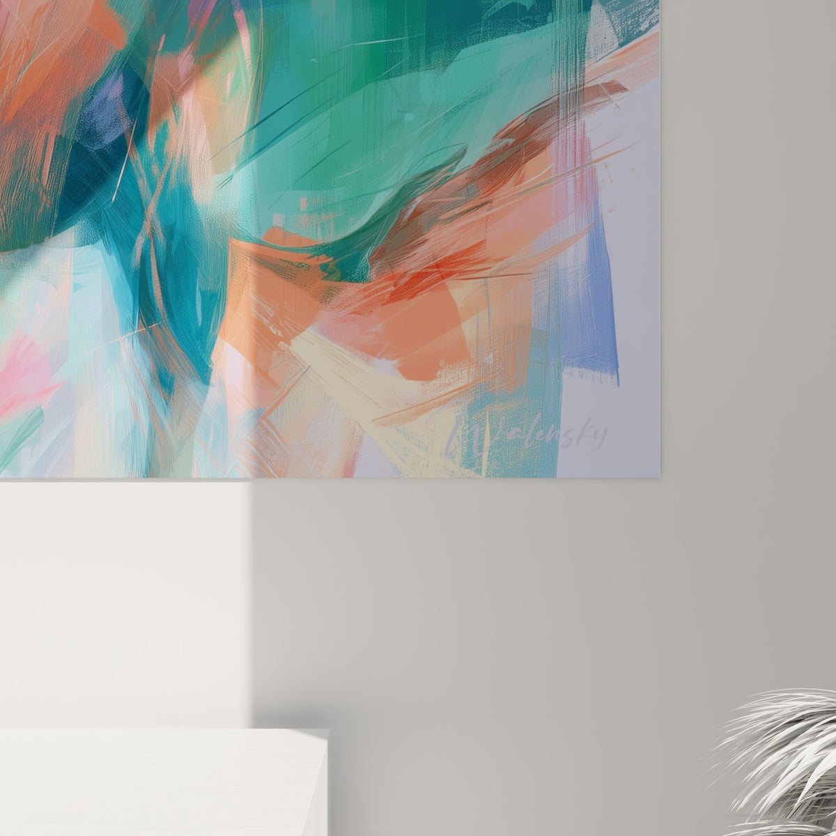 Empâtements colorés du taureau, où le corail et le turquoise se fondent en coulures denses sur la toile