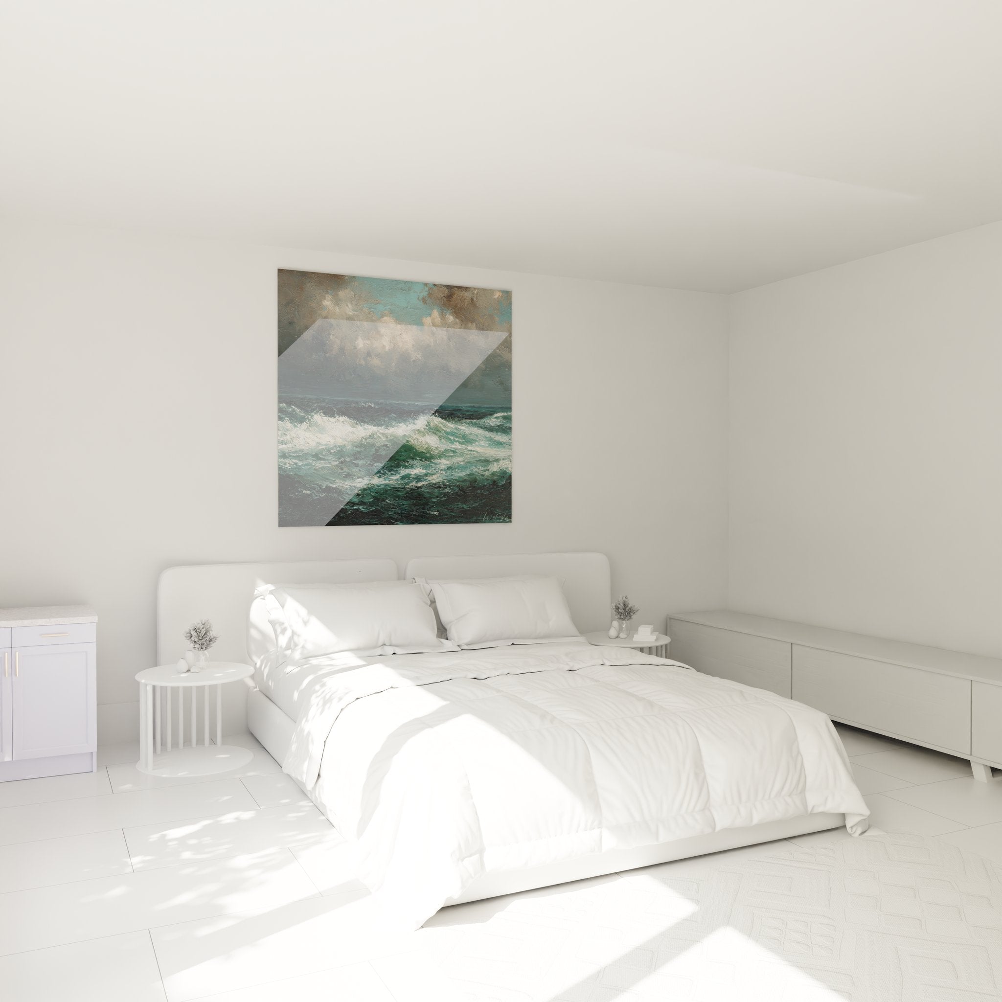 Tableau tempête marine dans chambre moderne décoration murale océan vagues écumantes ambiance