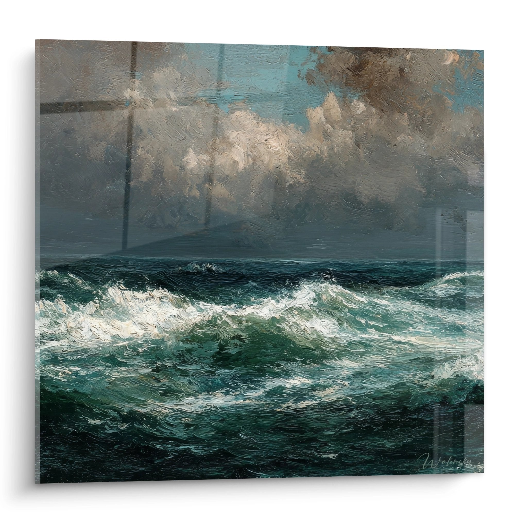 Tableau mural tempête océanique avec vagues puissantes et ciel orageux dramatique art maritime