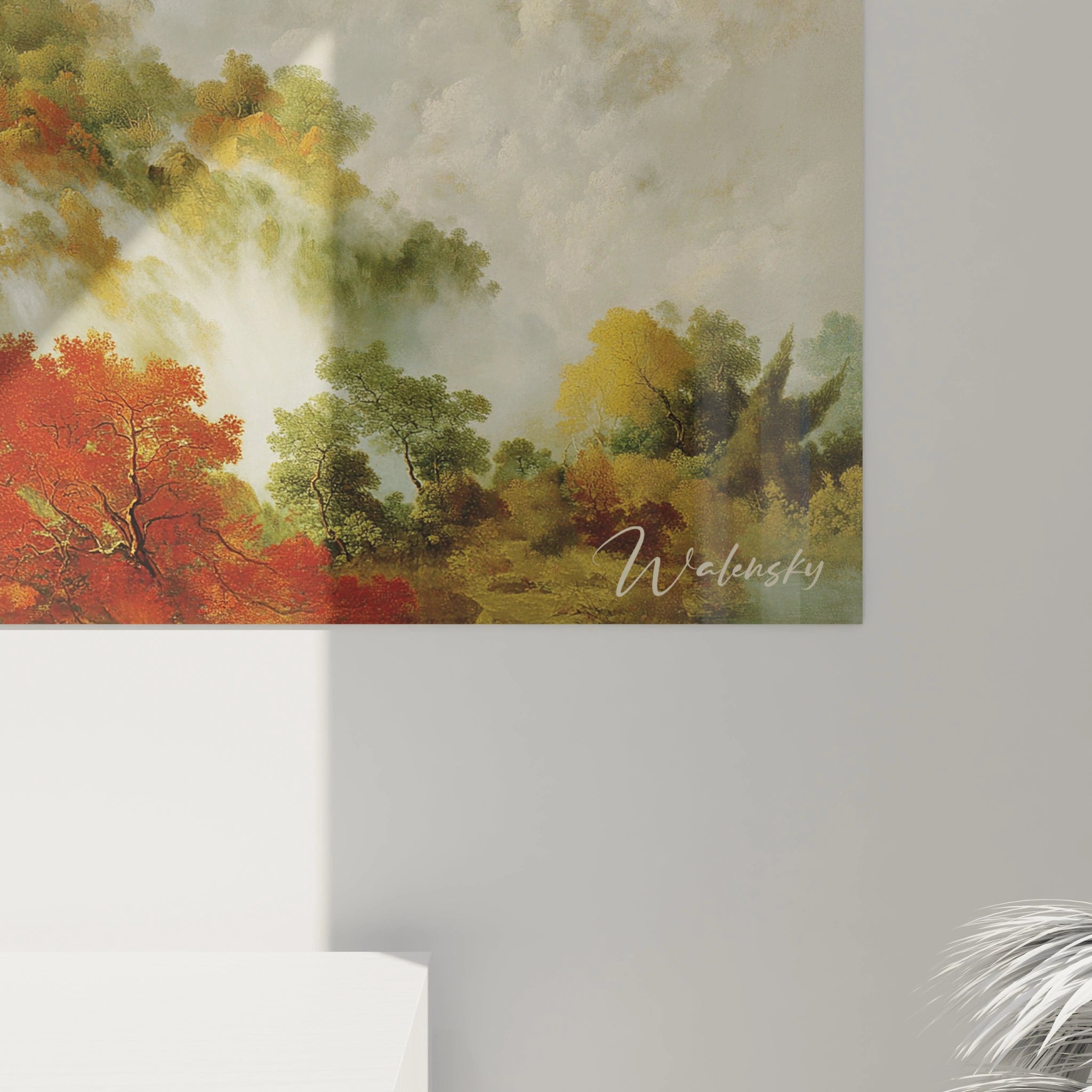 Tableau mural Walensky paysage romantique avec temple ancien arbres automnaux et brume tableau temple antique romantisme