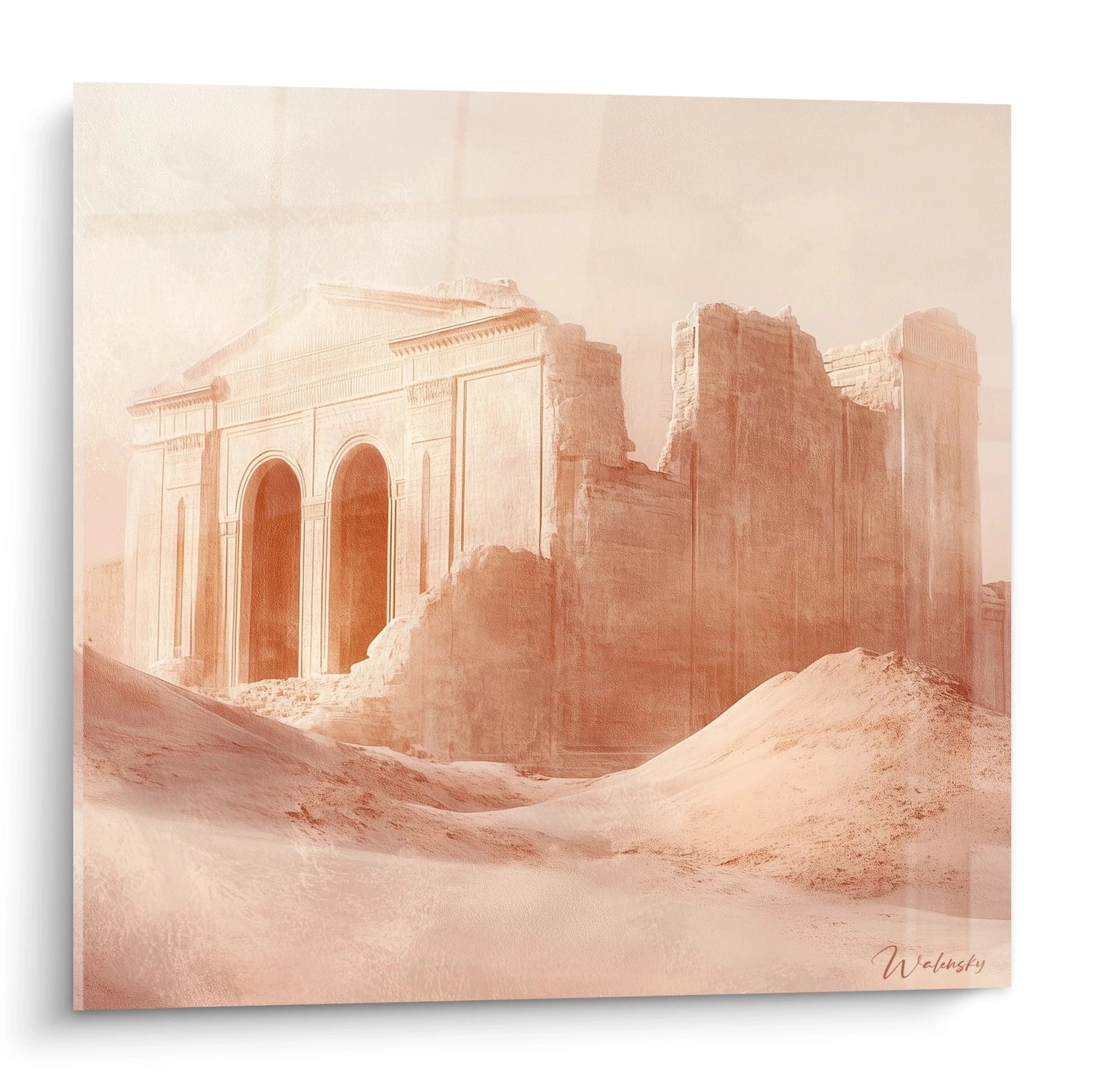 Tableau mural Egypte ancienne représentant ruines désertiques en tons sépia par Walensky