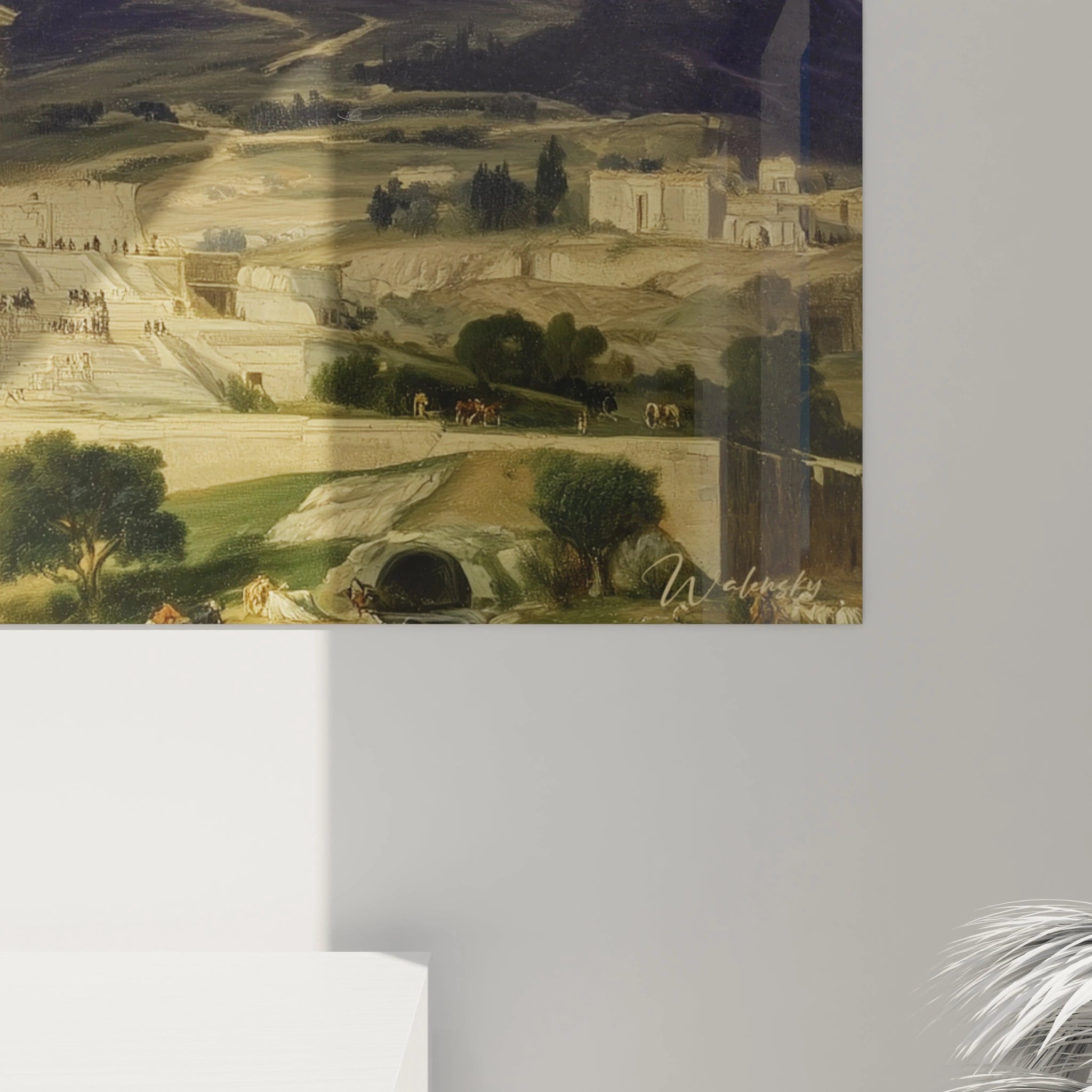 Tableau mural Walensky en gros plan montrant un paysage antique avec temple et ruines tableau temple antiquité néo classique