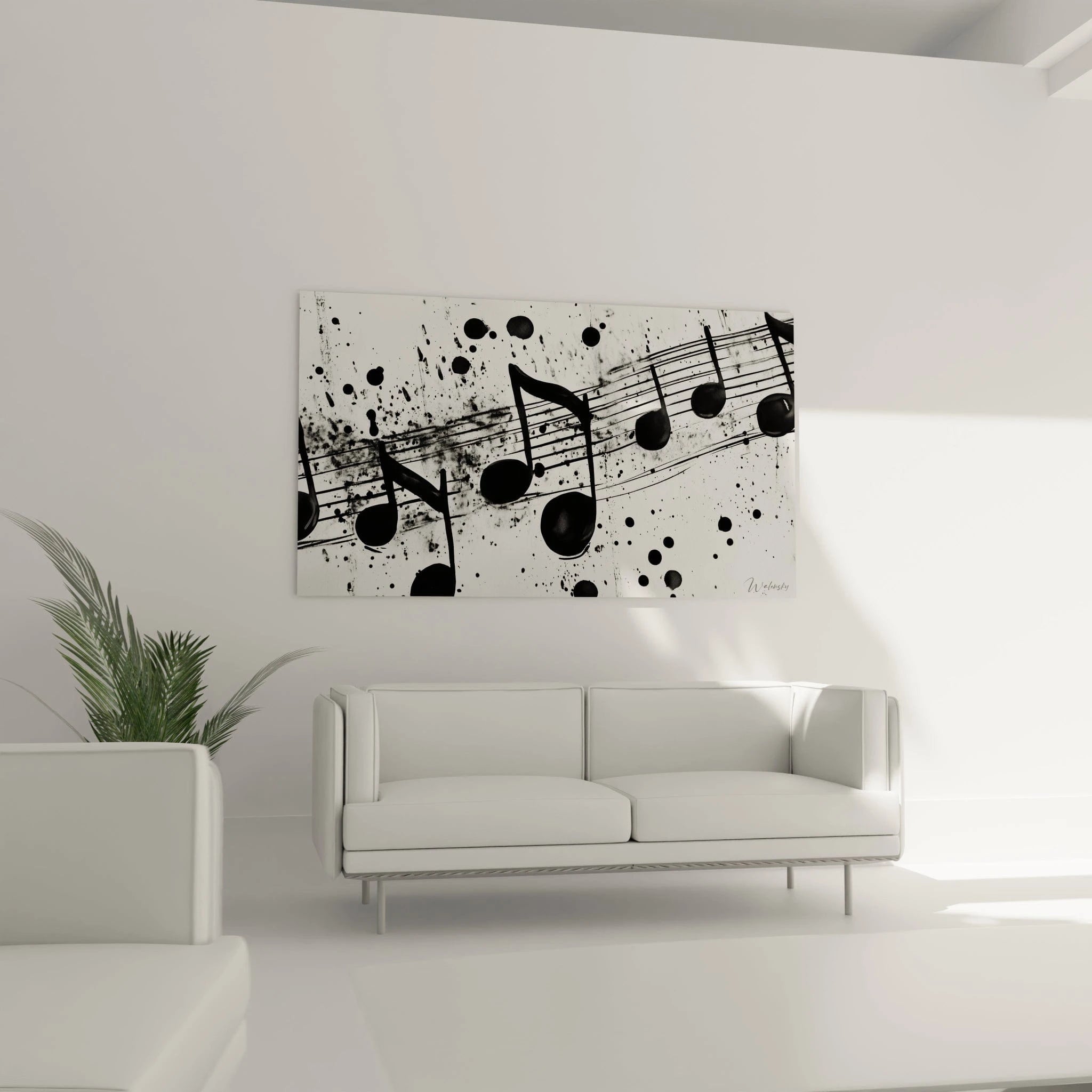 Tableau noir et blanc avec des notes de musique de la marque Walensky pour une décoration moderne