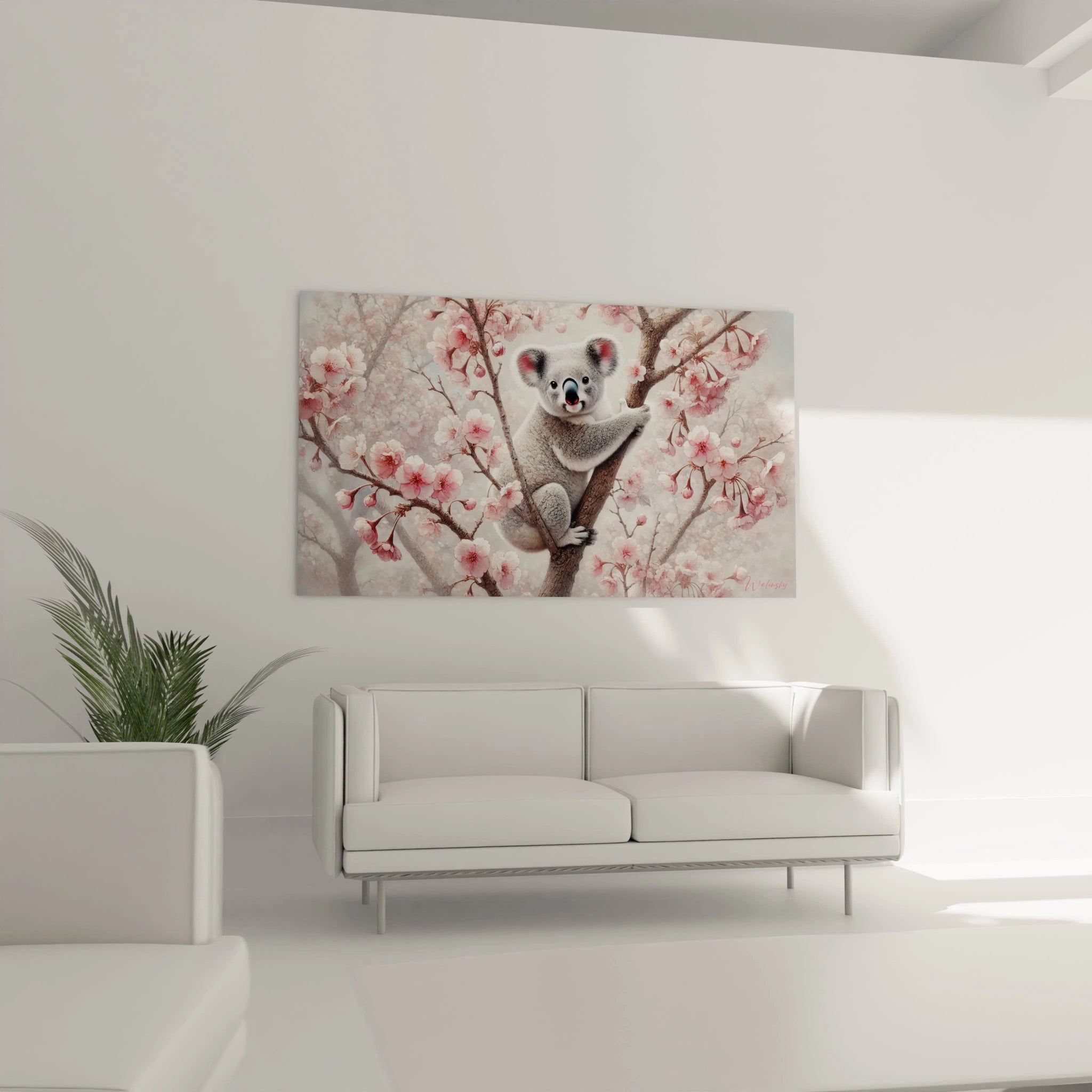 Ce tableau koala sublime votre salon avec une touche de nature poétique. Placez-le au-dessus de votre canapé pour un interieur scandinave ou boheme, en toute serenite.