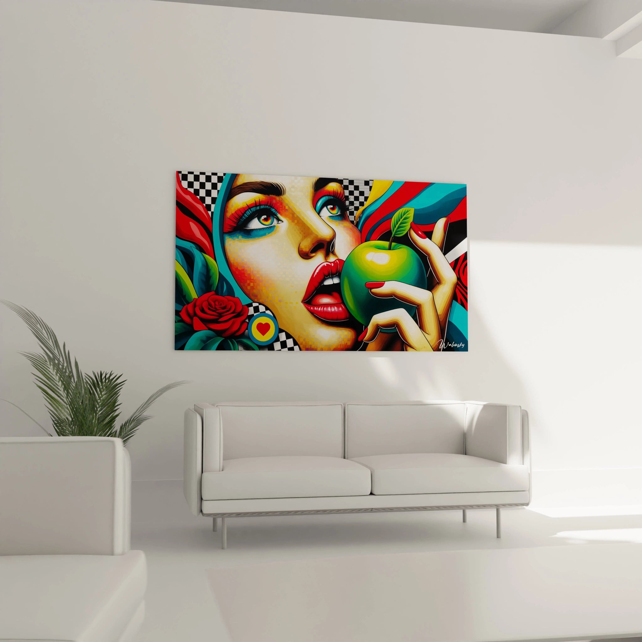 Le tableau Mosaique apporte une energie intense et une touche street art a votre salon au-dessus du canapé, fusionnant elegance et rebellion visuelle.