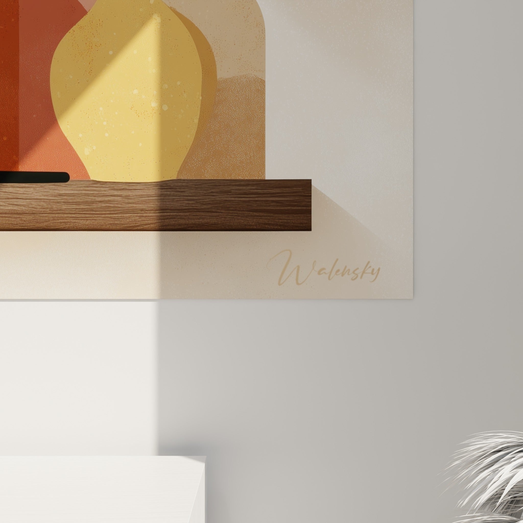 Contours nets des silhouettes noires, dégradés terracotta et touches dorées visibles de près