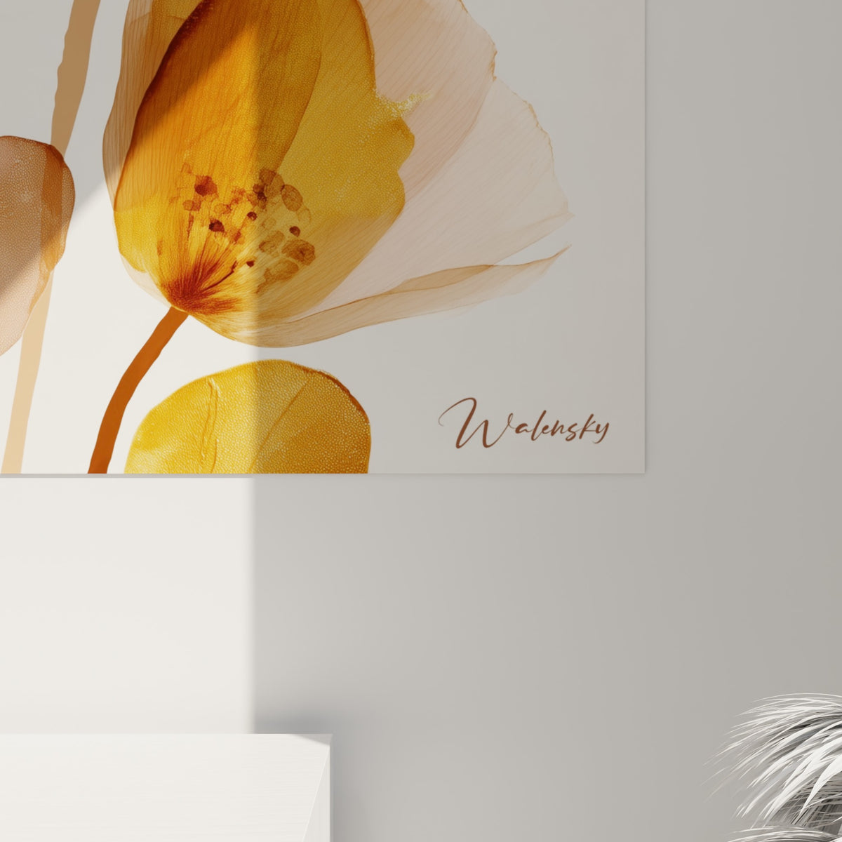 Nervures fines et coulures translucides brun et ocre visibles en gros plan sur la toile