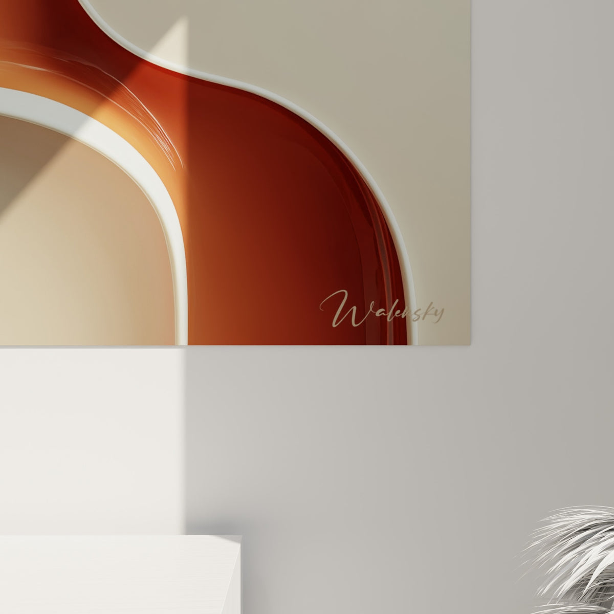 Surface laquée terracotta et blanche révélant coulures brillantes et reliefs sculptés à angle rapproché