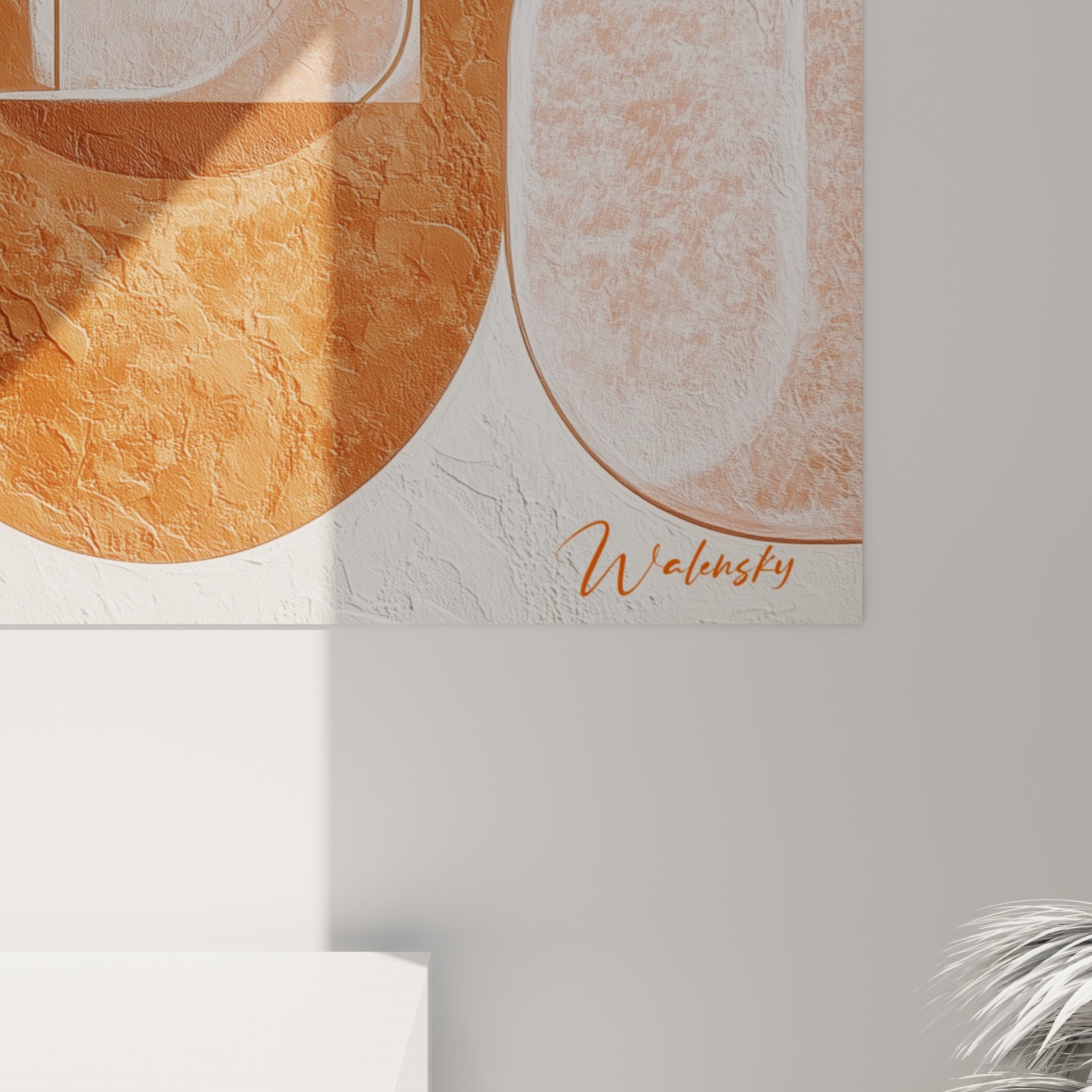 Grain texturé visible entre les arcs terracotta et blanc crème, matière granuleuse proche de l'argile brute