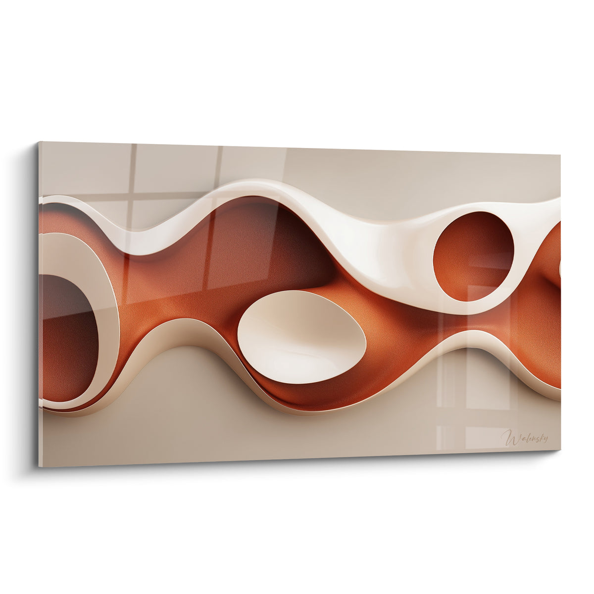 Vague sculpturale terracotta et ivoire ondulant en courbes fluides sur fond beige neutre