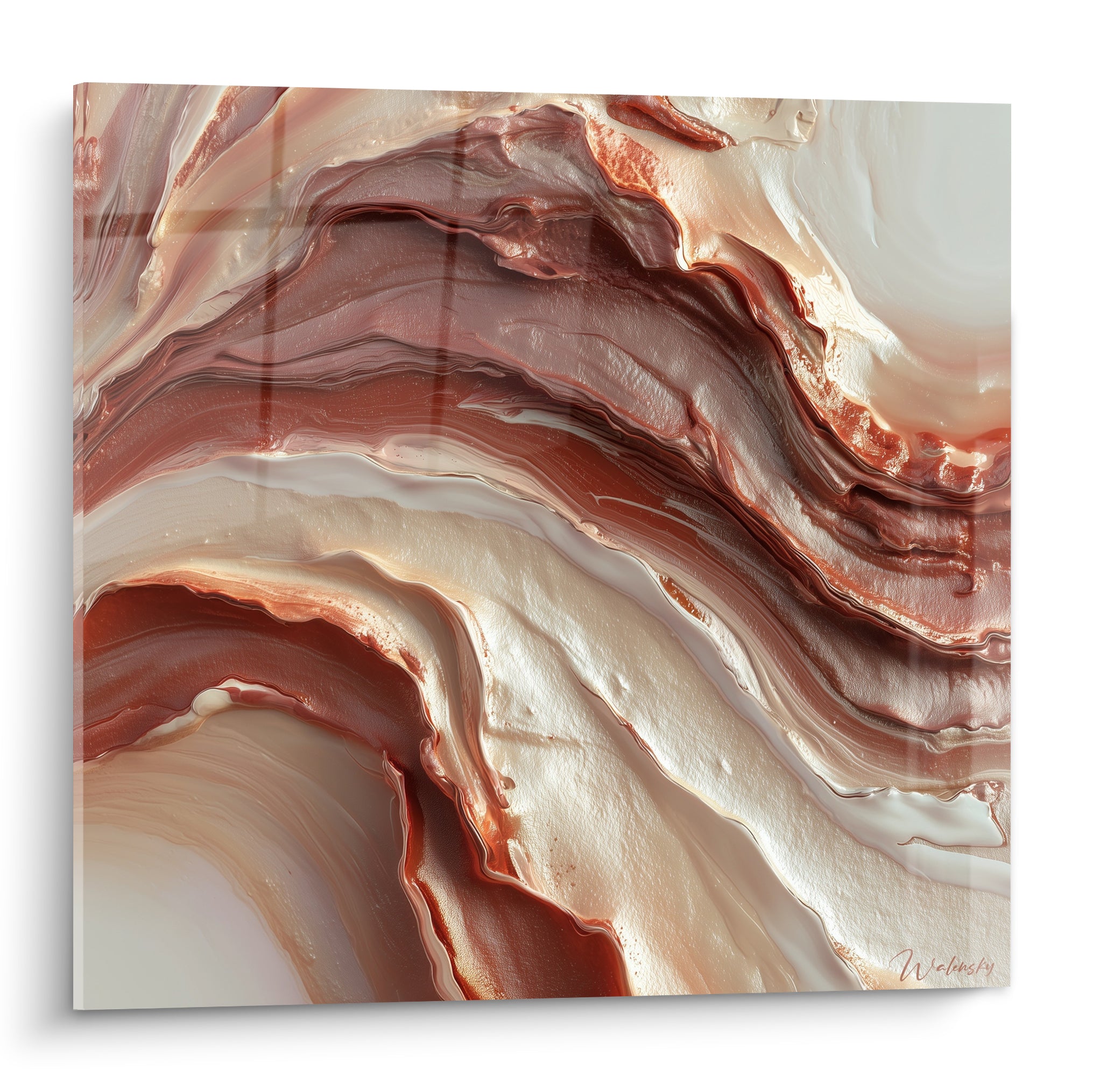 Vagues terracotta et ivoire entrelacées dans une composition marbrée fluide et raffinée