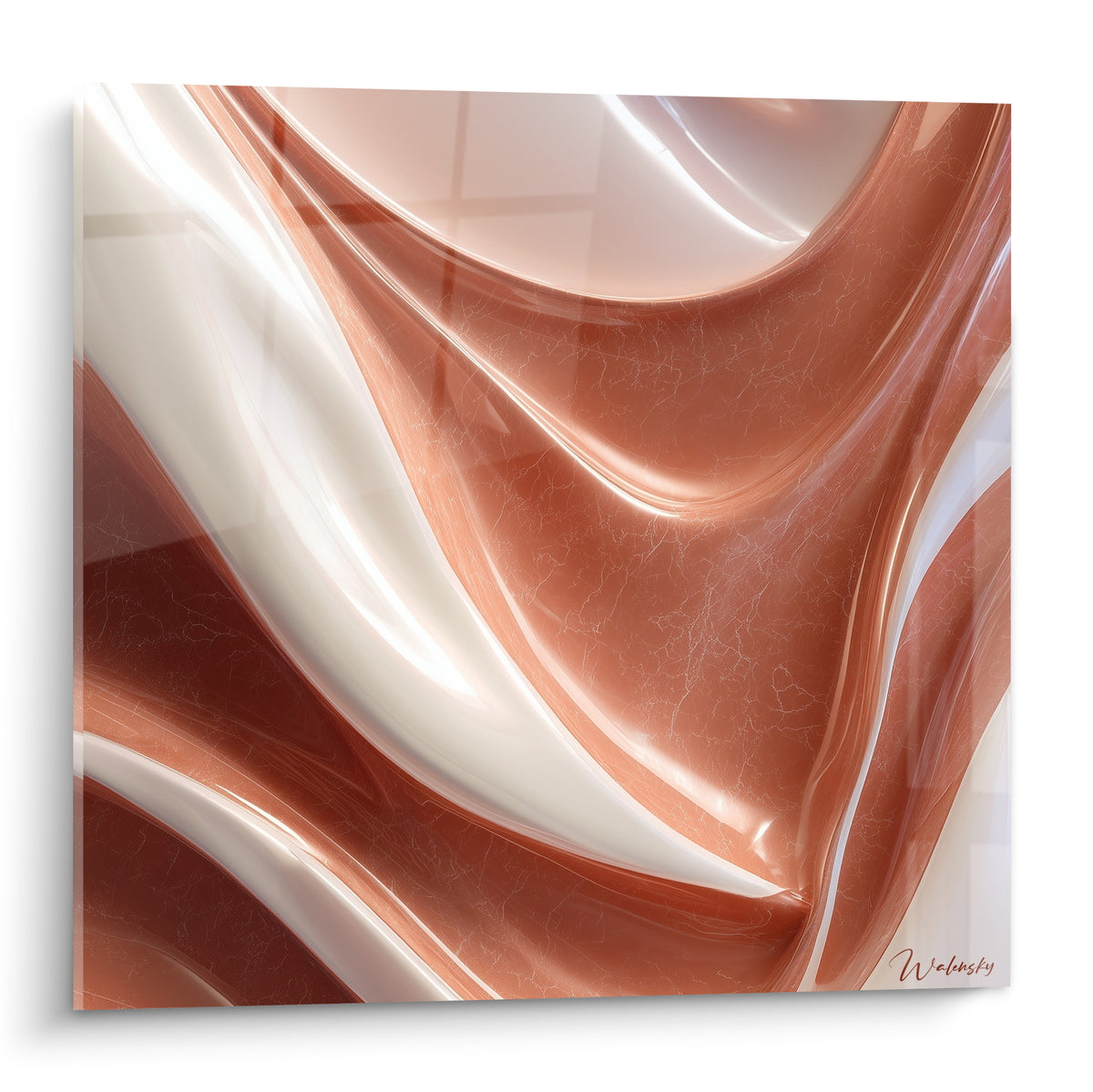 Courbes fluides terracotta et blanc nacré sculptées en plein cadre, effet sculptural marbré