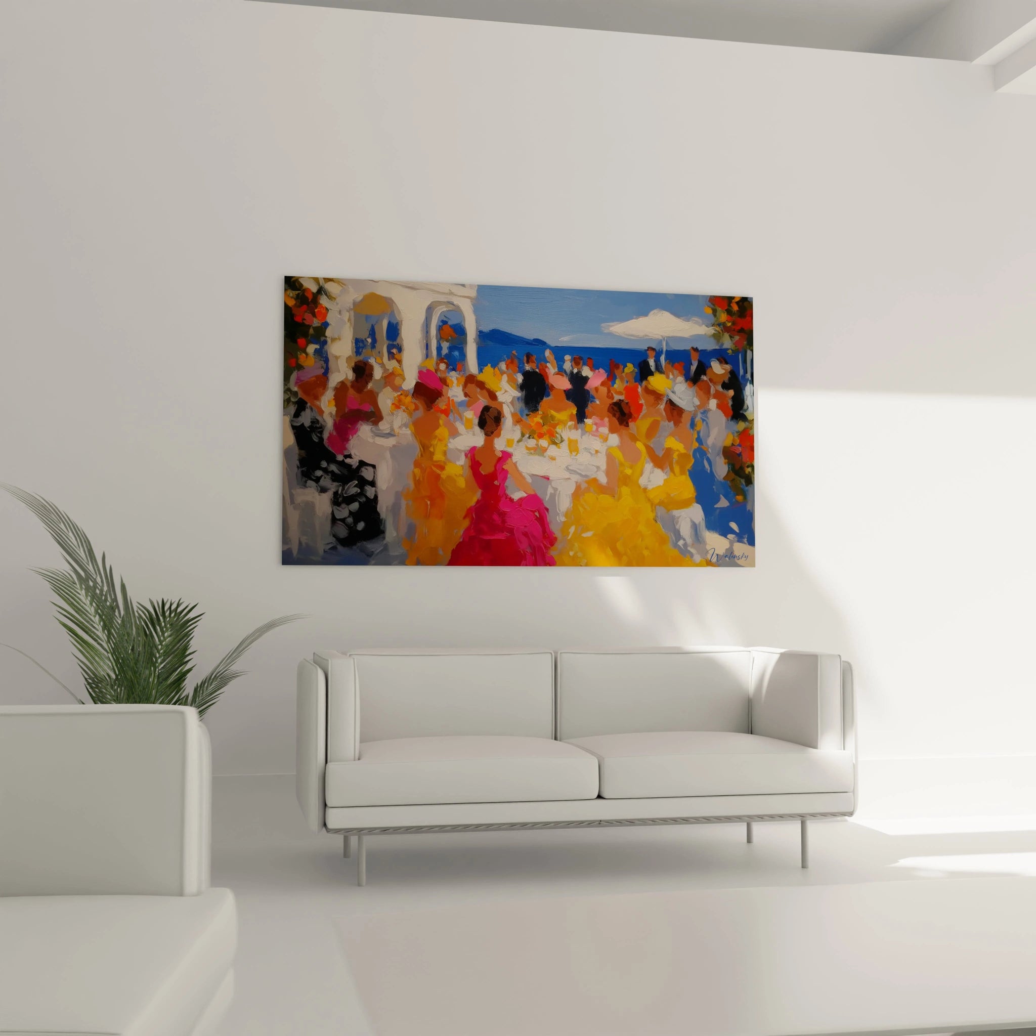 Tableau mural Walensky tableau impressionniste terrasse été scène colorée de convives en plein air