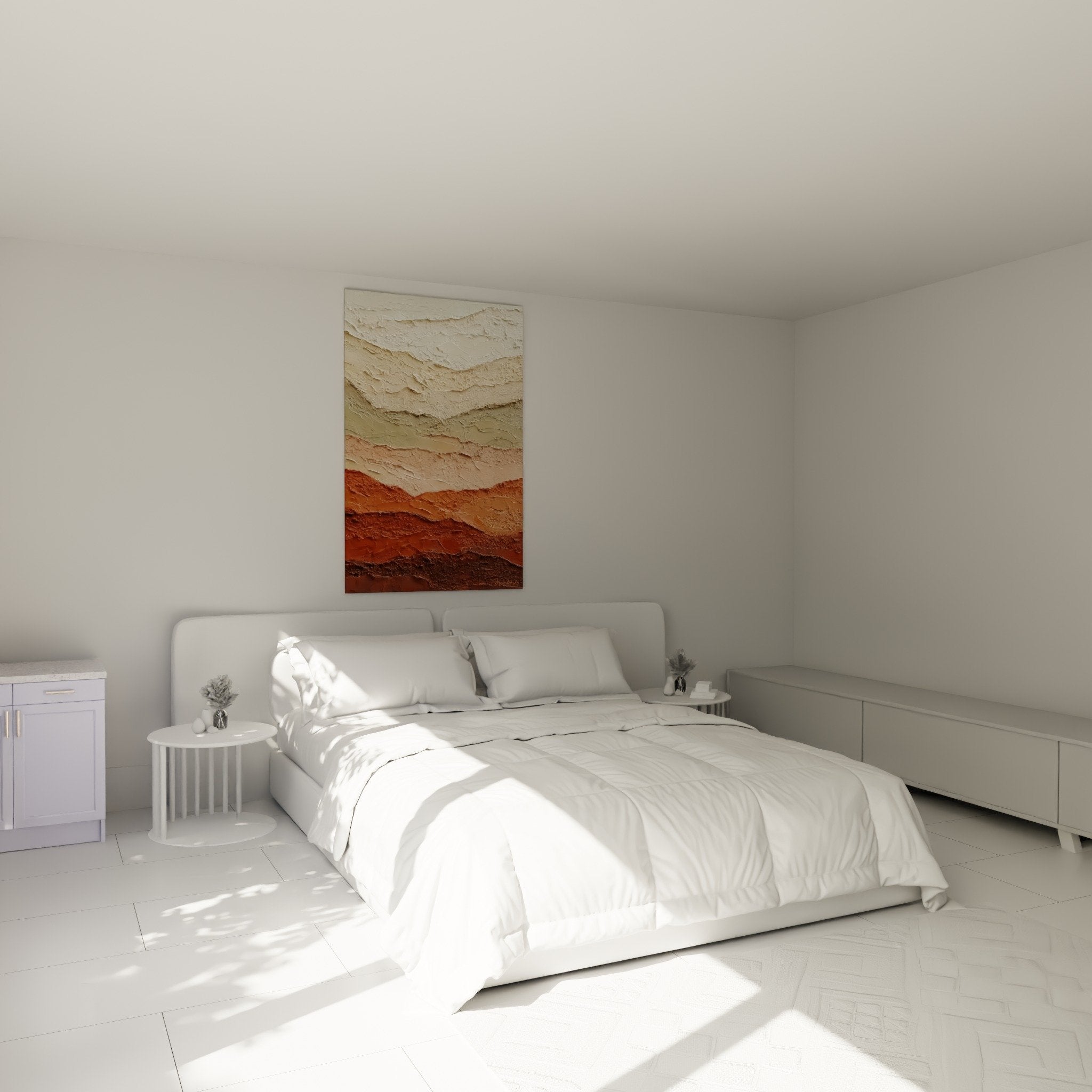 Abstract landscape painting earth tones in bedroom wall decoration harmonious natural feng shui