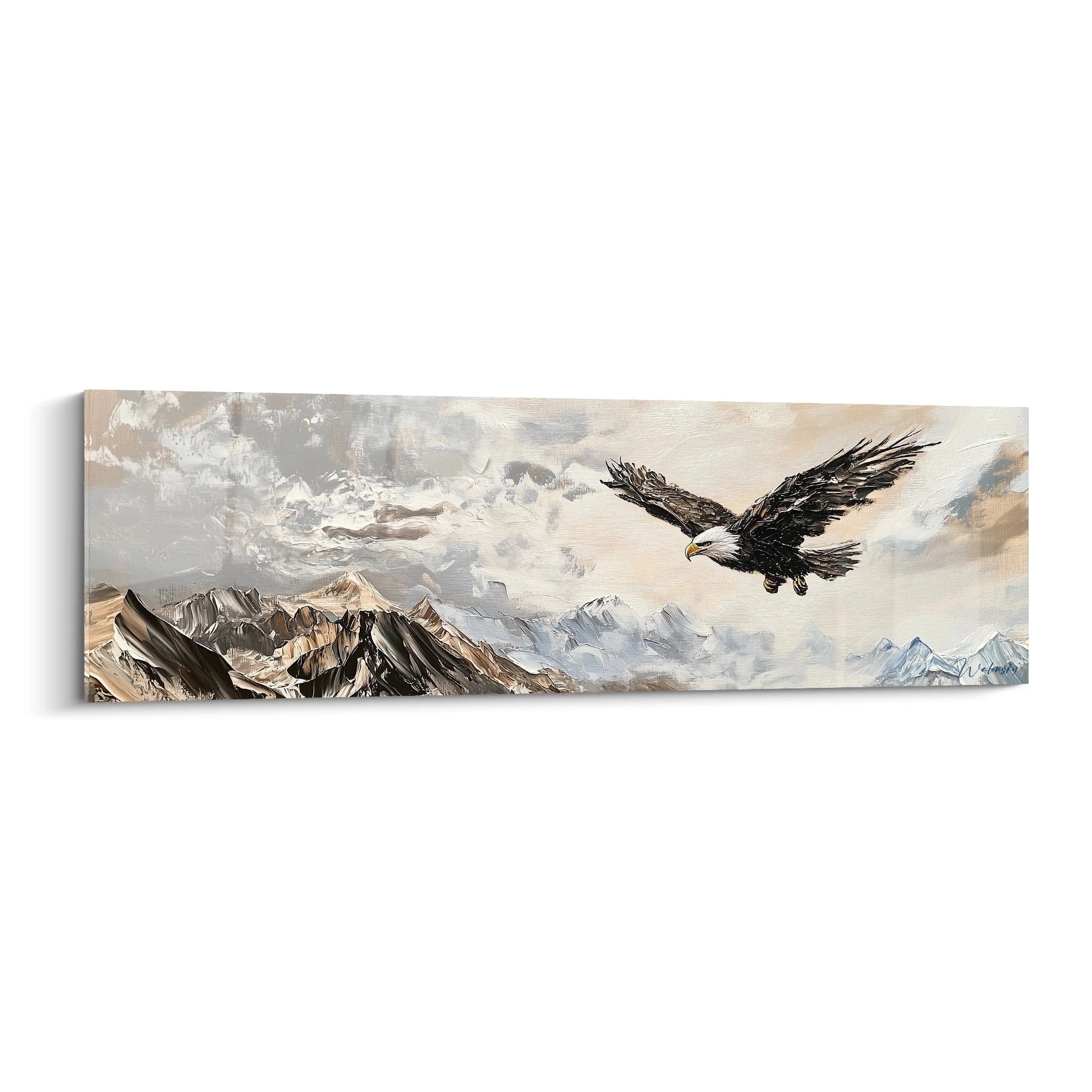 Tableau représentant un aigle en vol au-dessus de montagnes avec des nuages, de Walensky