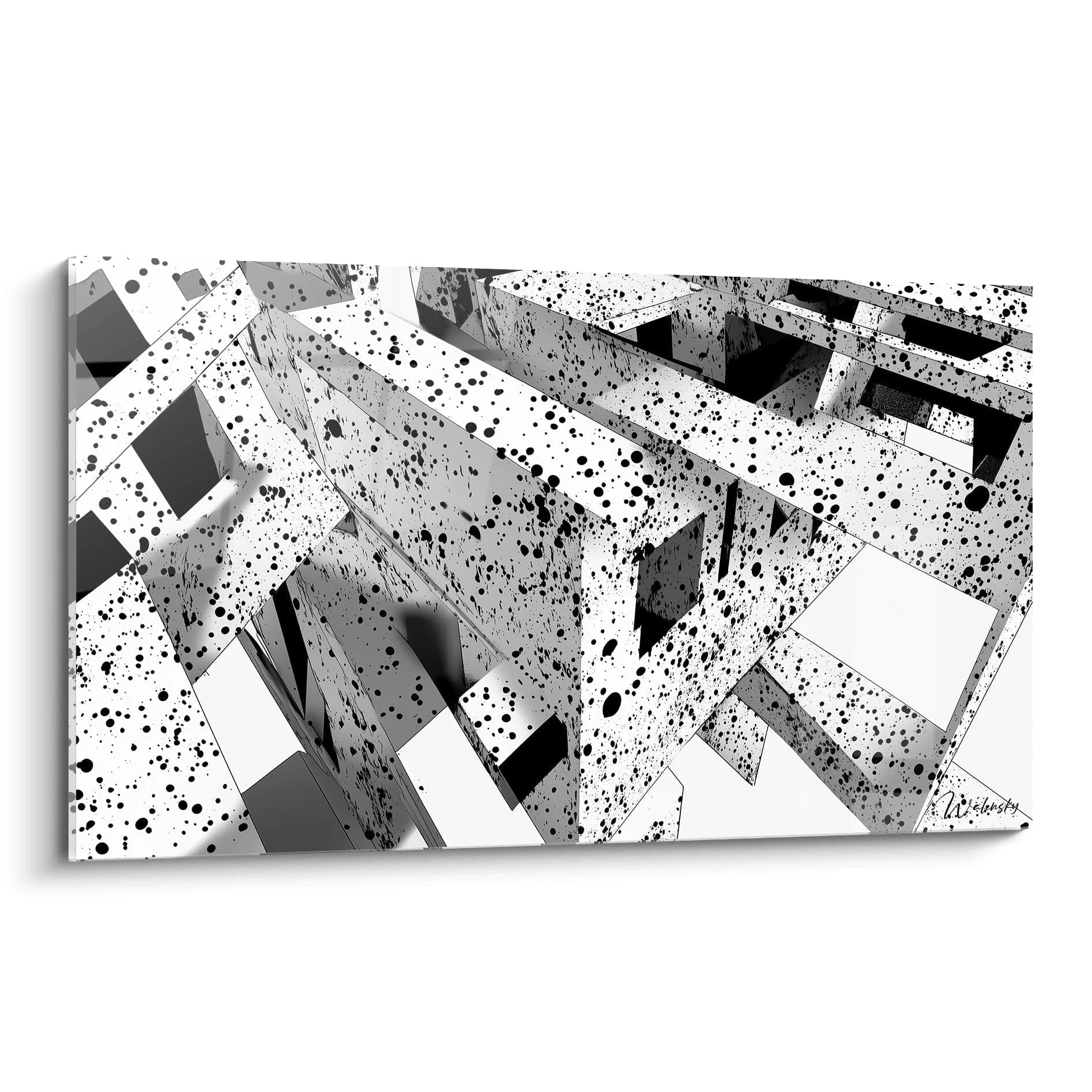 Tableau tacheté noir et blanc de Walensky avec des formes géométriques modernes
