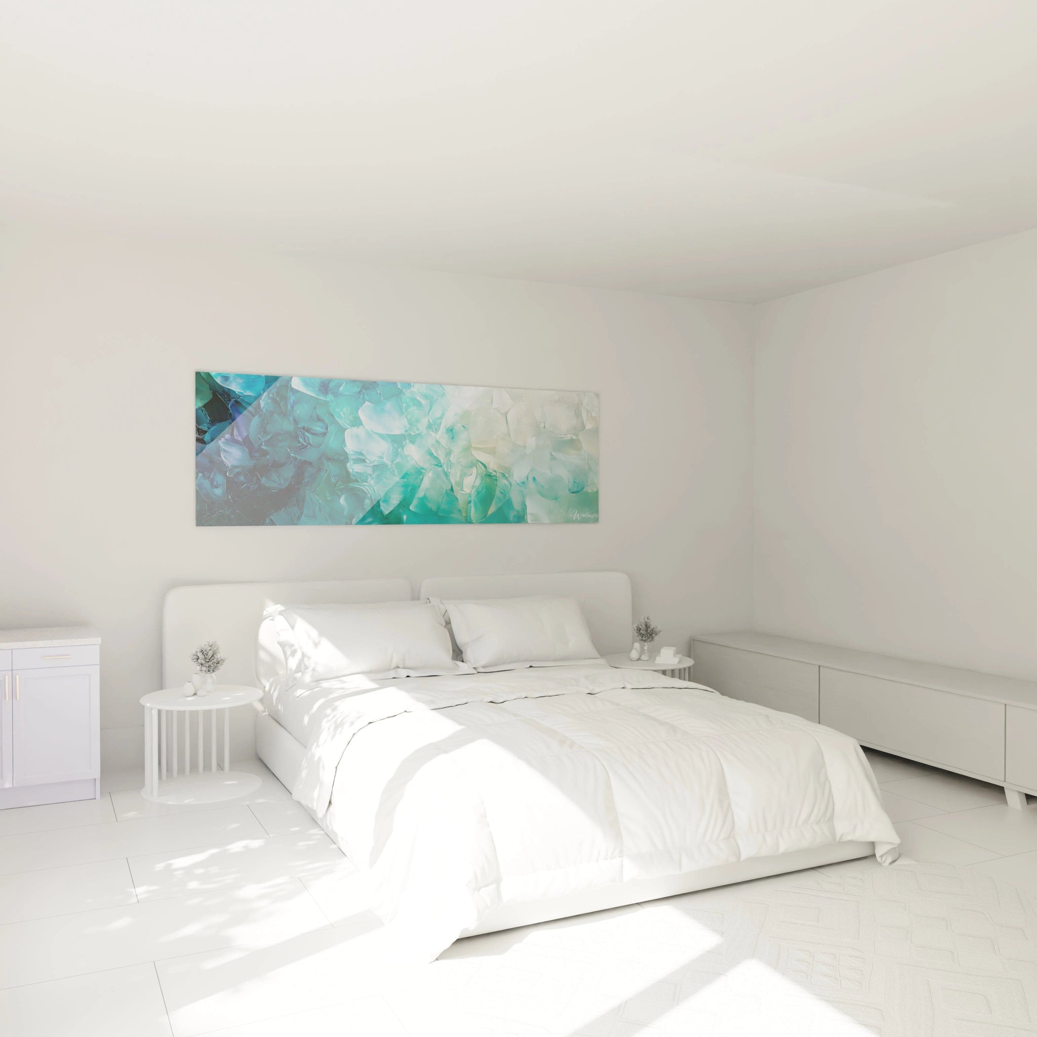 Tableau géométrique abstrait Walensky en bleu et vert pour décorer un espace moderne