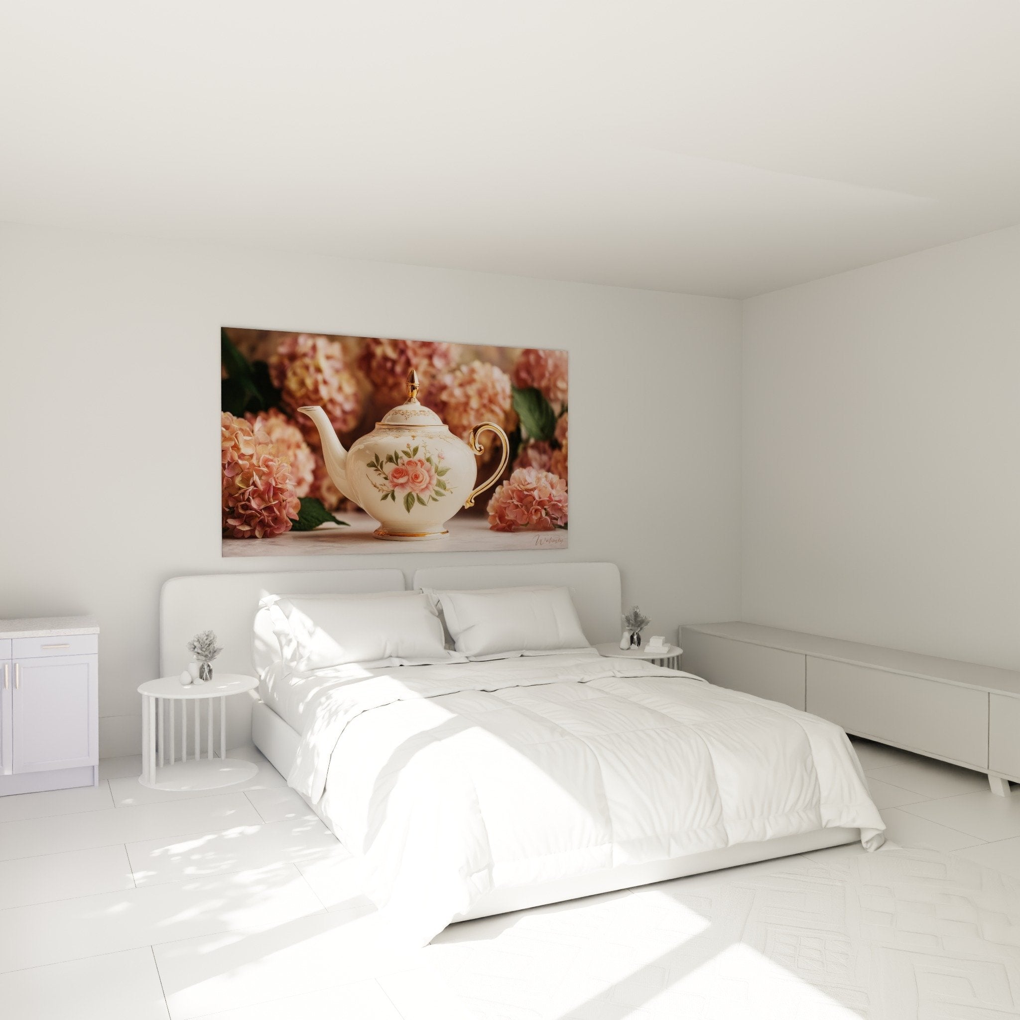 Japanische Teekanne Wandbild Schlafzimmer Zen Wanddekoration Rosen Hortensien