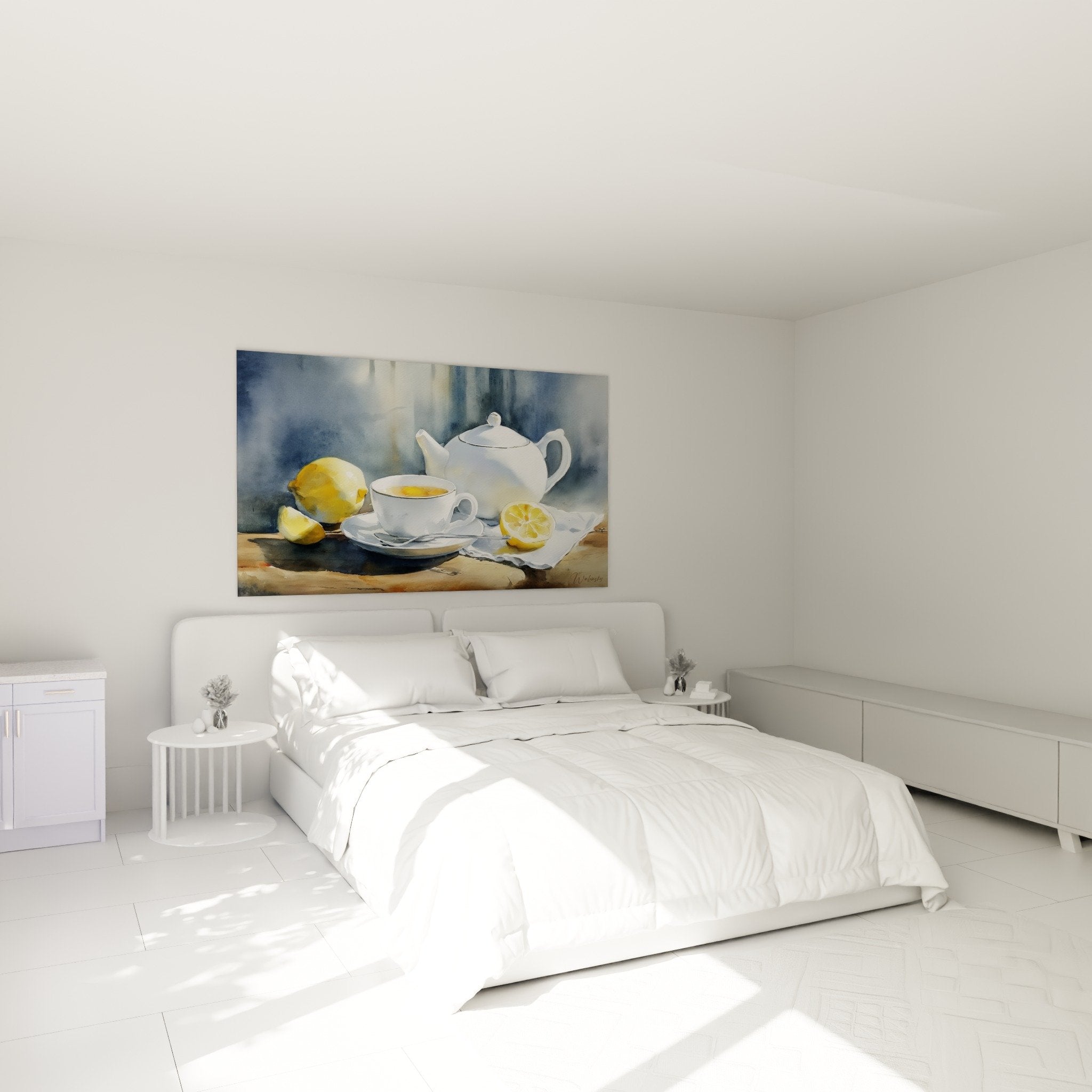 japanische Teekanne Kunstdruck Schlafzimmer Wanddekoration Aquarell Teeservice