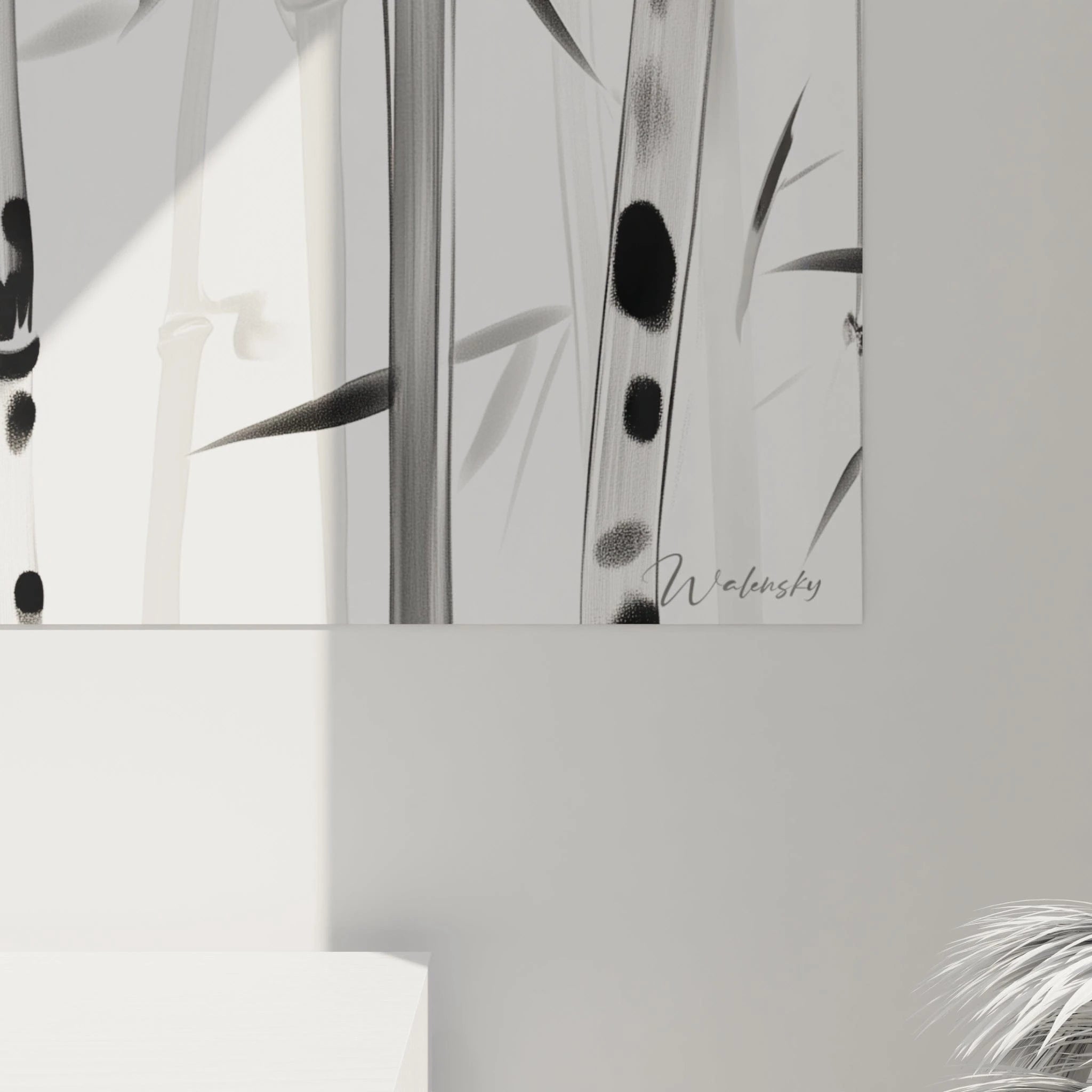 Tableau tacheté noir et blanc de Walensky avec motifs de bambou pour une décoration moderne