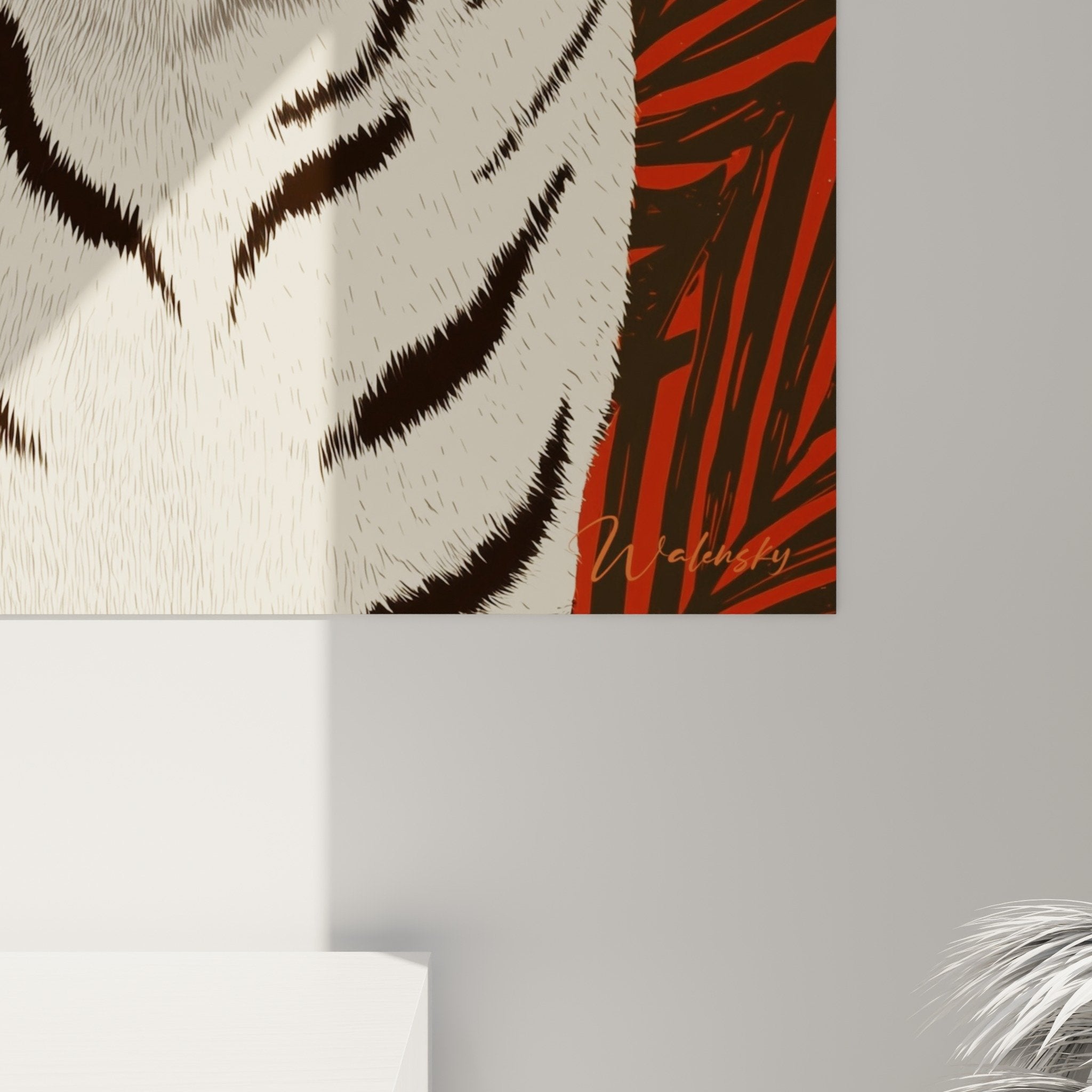 Tableau tigre blanc orange accroche murale salon decoration interieur