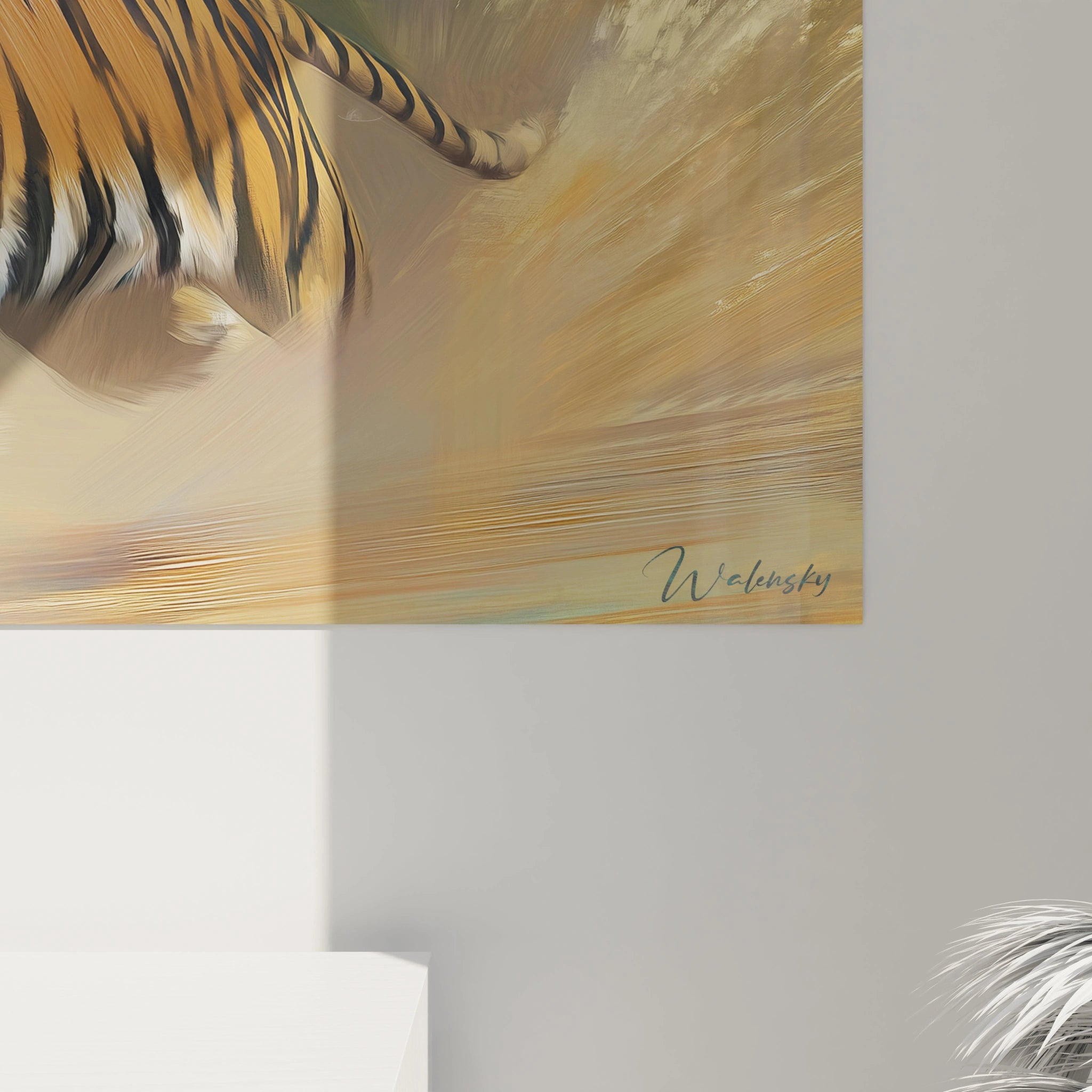 Tableau tigre Walensky avec dessin artistique partiel d'un tigre dans des tons orange et beige