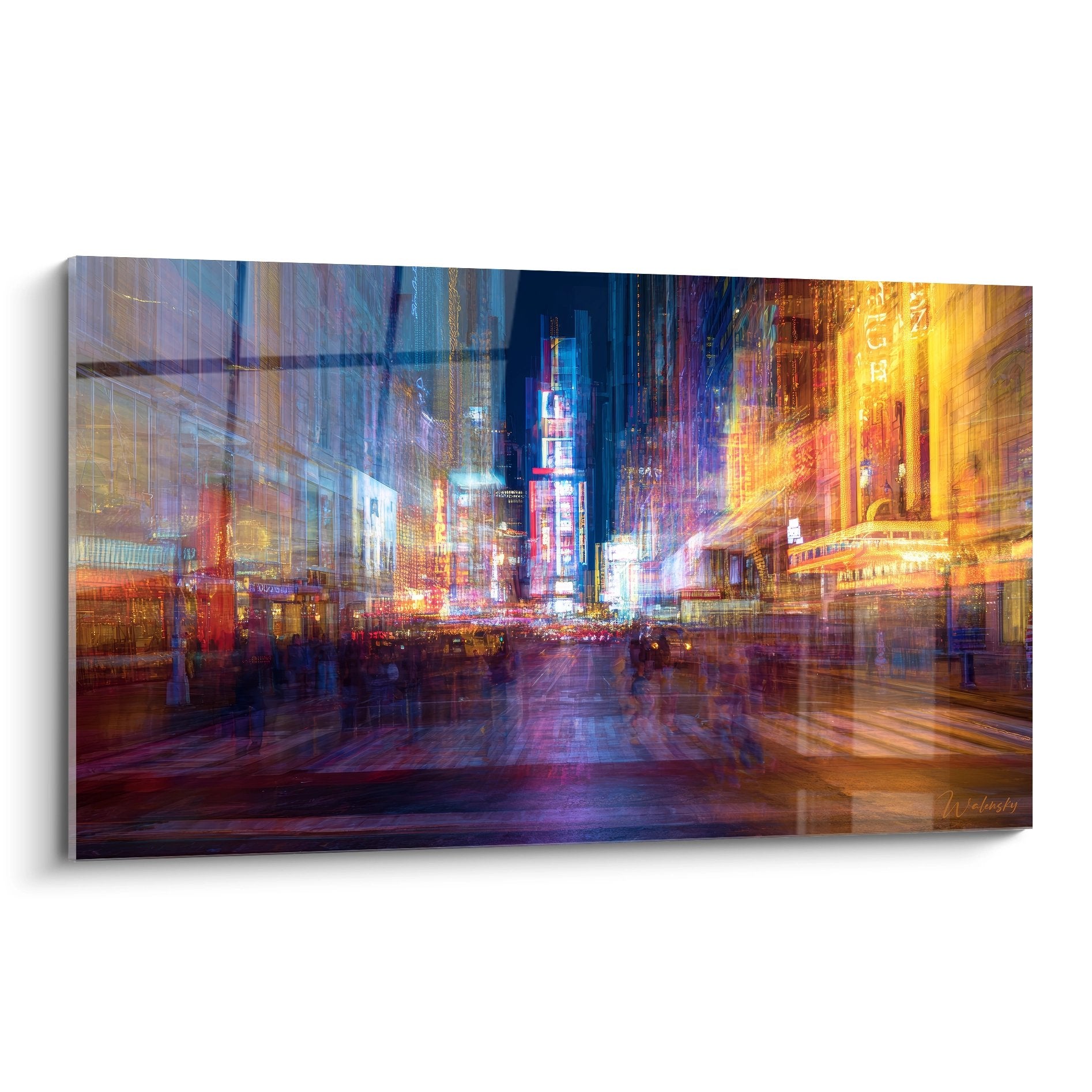 Tableau mural Times Square abstrait avec néons colorés et effets de mouvement nocturne New York
