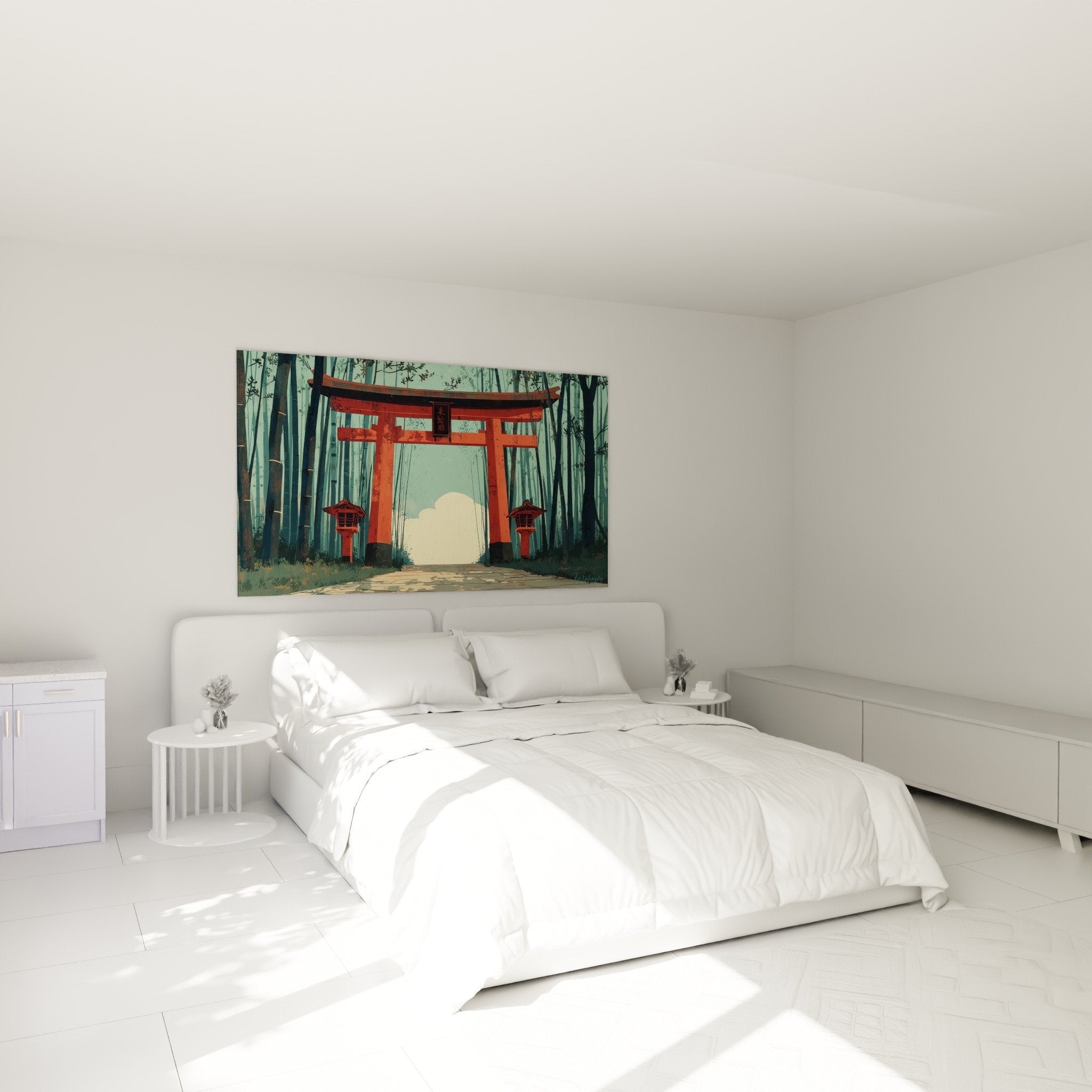 Red Japanese torii gate bamboo grove bedroom wall art zen decoration