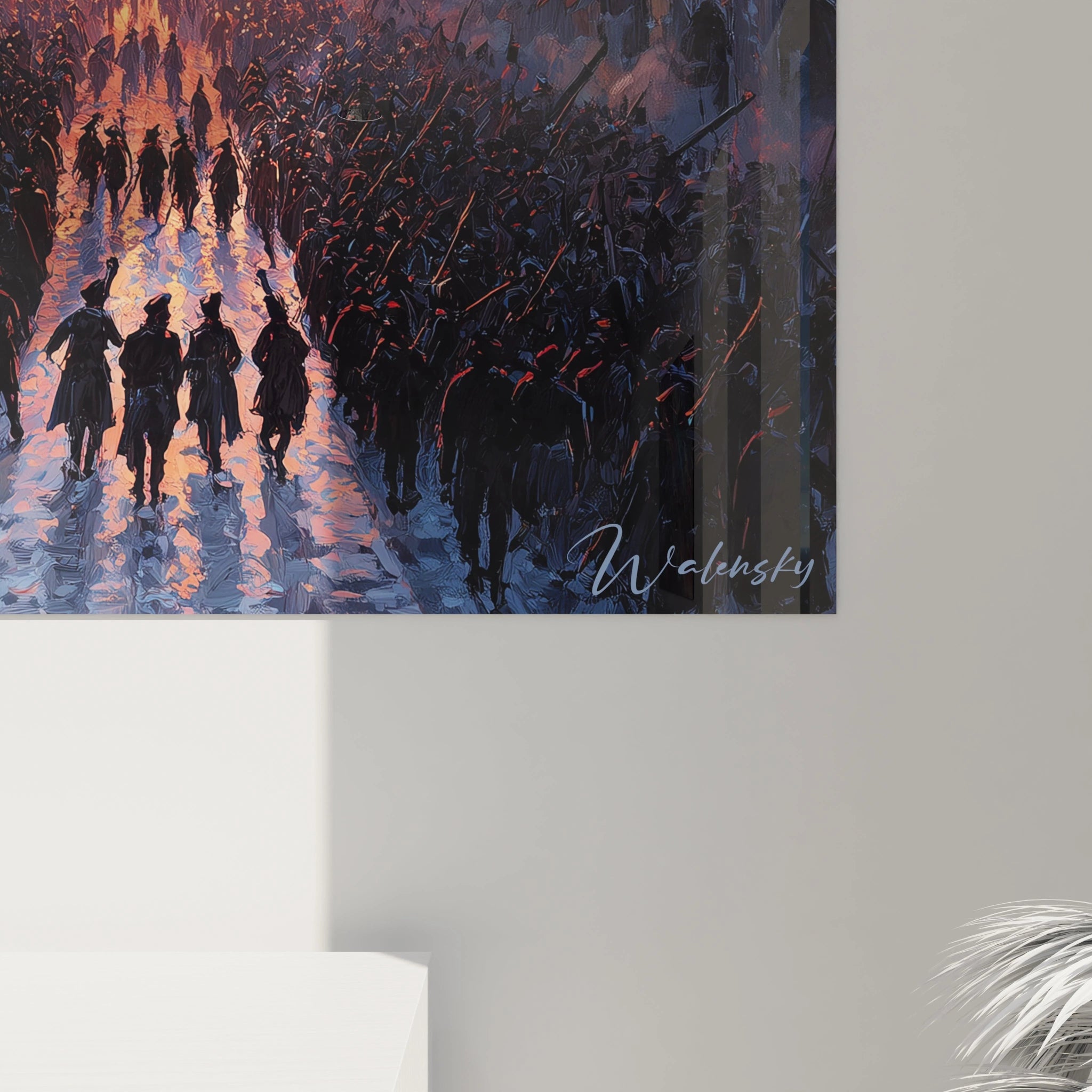 Tableau mural Walensky montrant une foule de silhouettes au crépuscule, signé, tableau Tour Eiffel révolution française