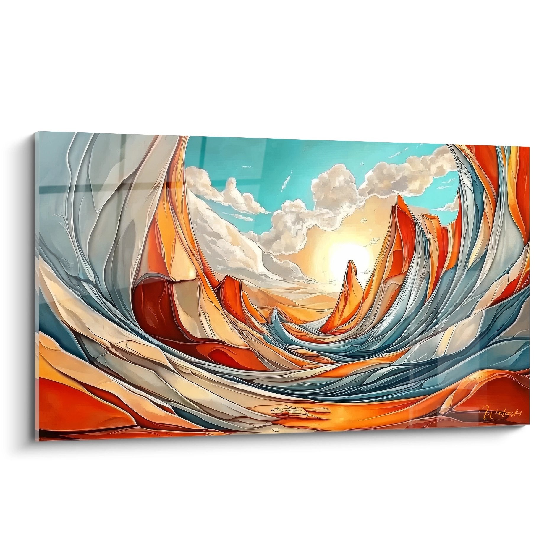 Tableau mural tourbillon abstrait aux couleurs chaudes orange rouge bleu sur toile moderne