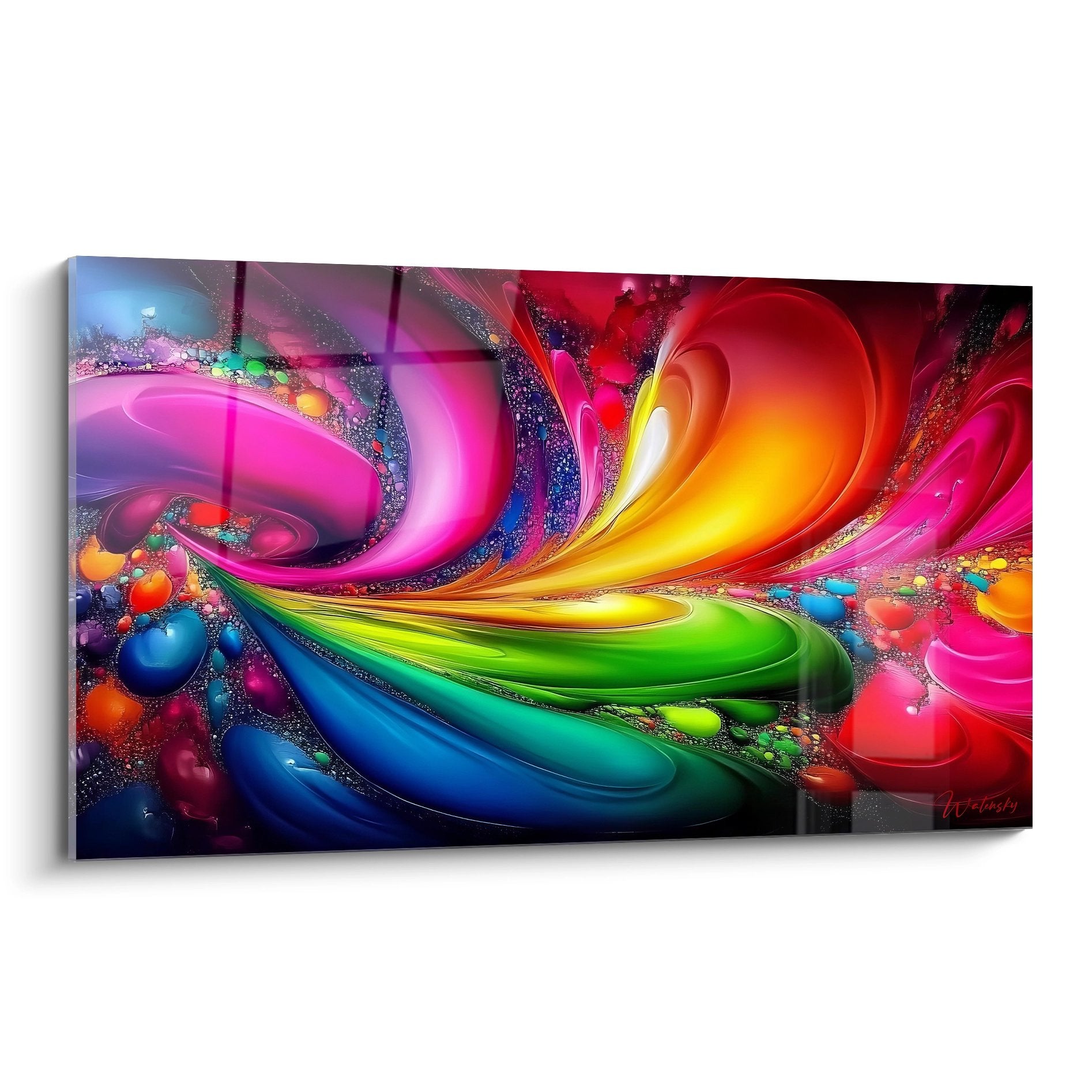 Tableau mural tourbillon coloré abstrait avec spirales arc-en-ciel et effets dynamiques multicolores