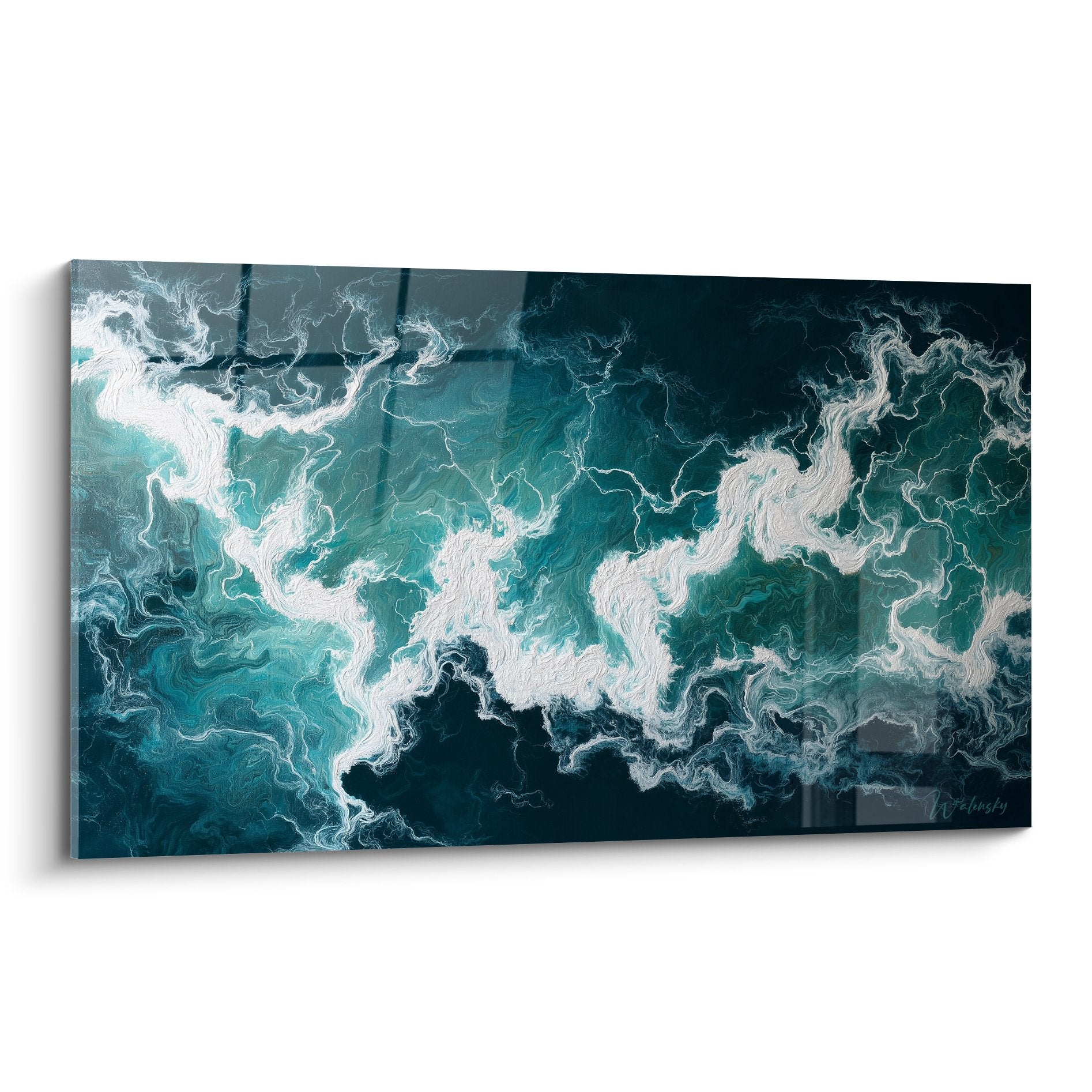 Abstract turquoise and white swirls painting water movements feng shui north water element